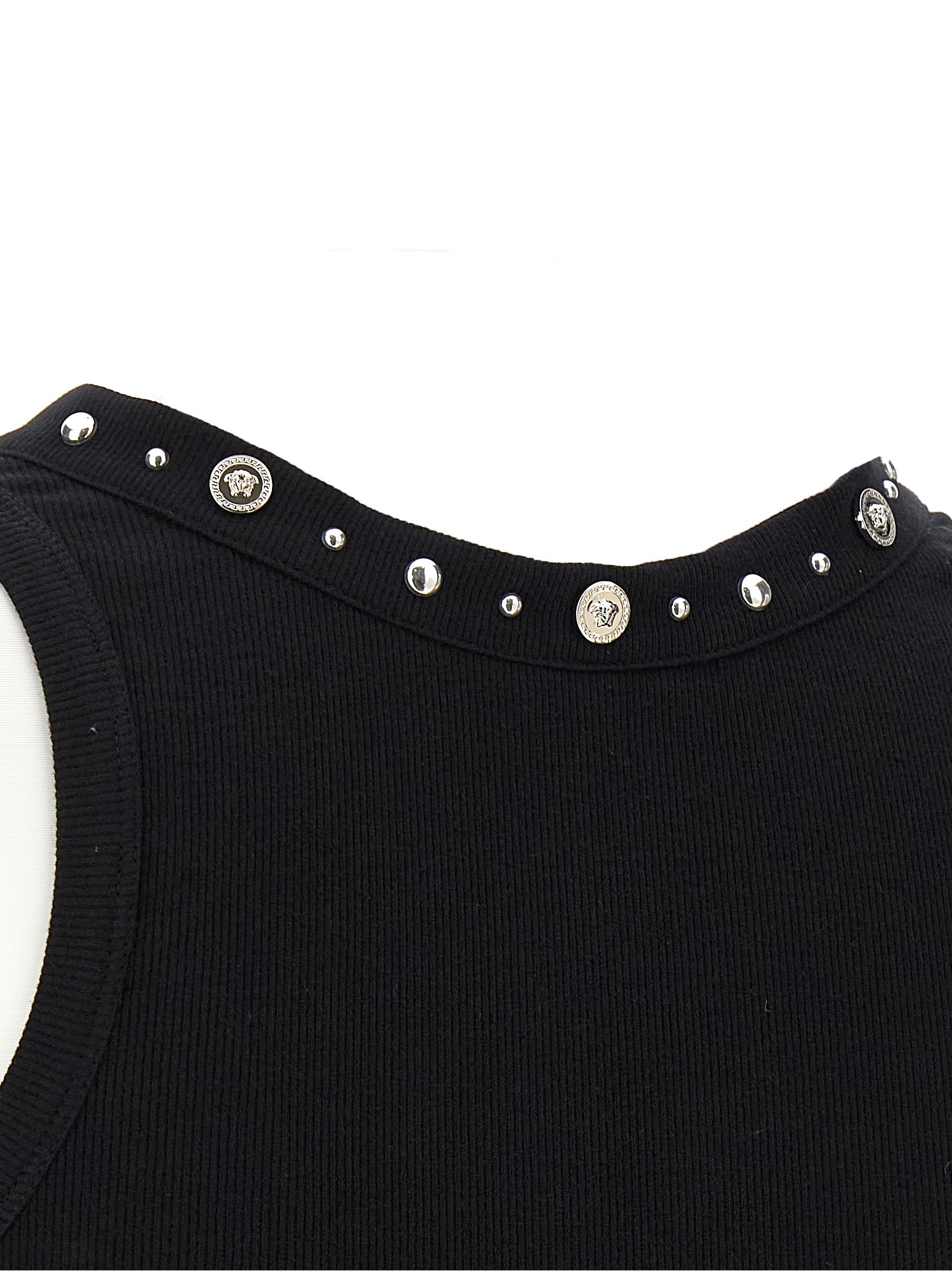 Experience the allure of the Versace Black Cotton Sleeveless T-Shirt, where premium craftsmanship meets bold sophistication, perfect for elevating your wardrobe.