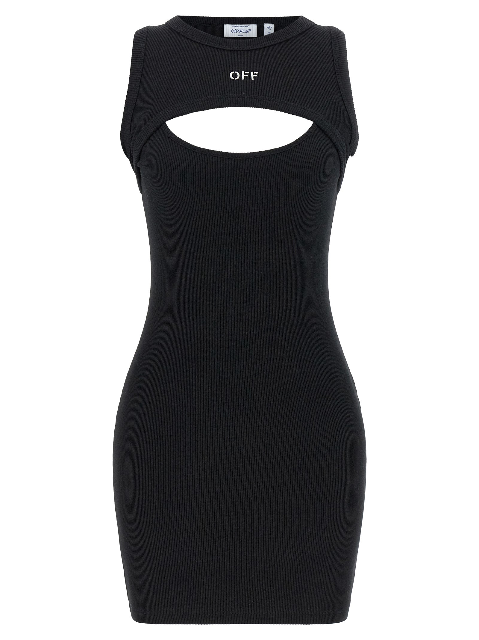 Experience the allure of the Off-White Bicolor Cotton Short Dress, where luxurious cotton embraces a fitted silhouette, perfect for those who command elegance and sophistication.