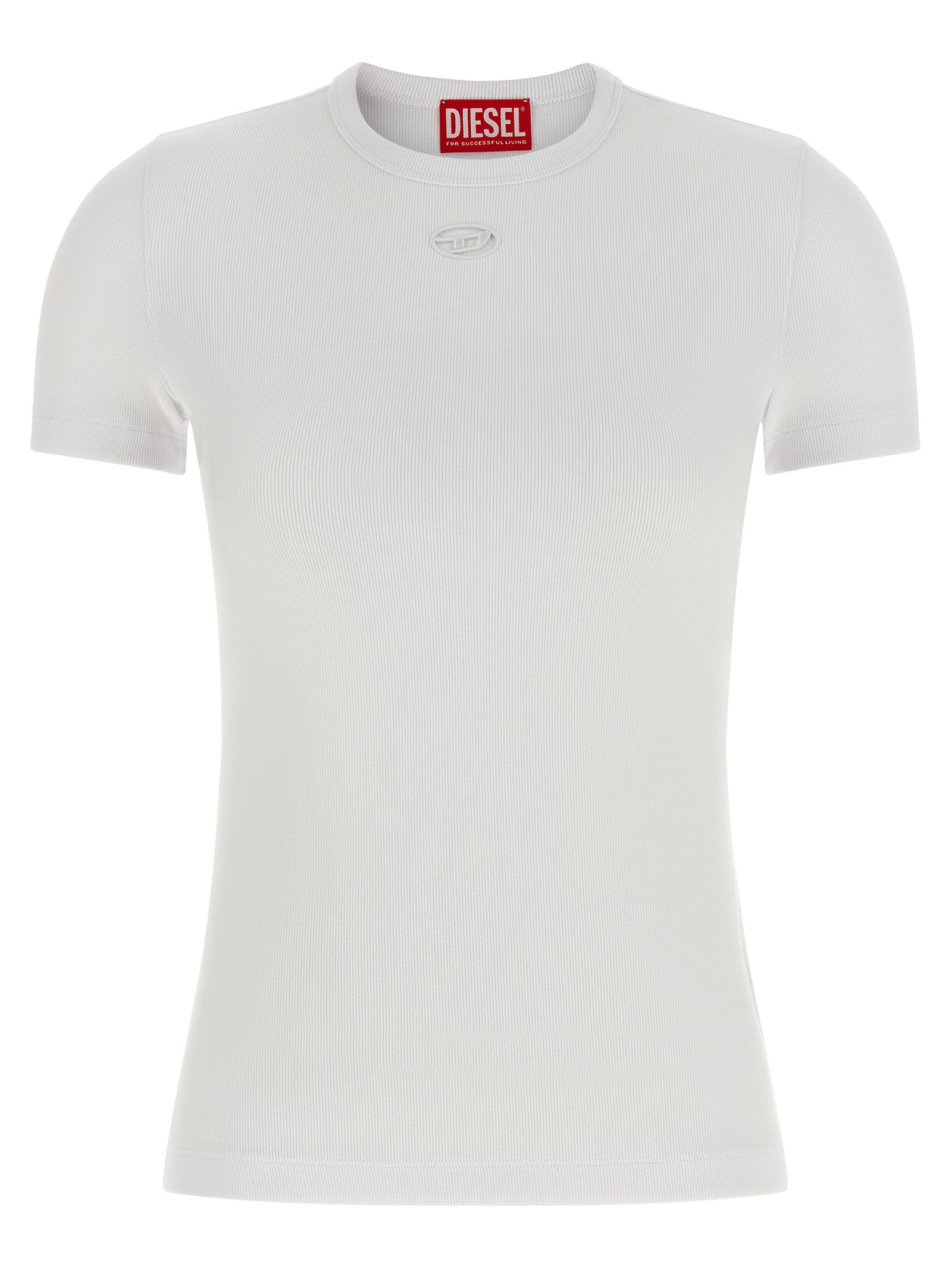 Diesel White Cotton T-Shirt - Designer Ribbed Couture Elegance