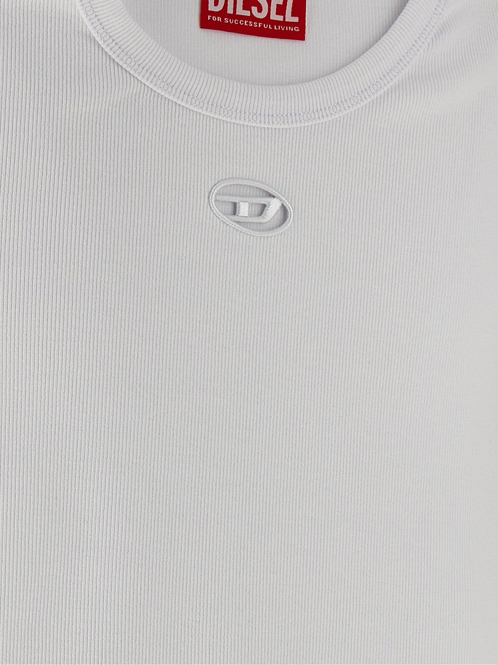 Diesel White Cotton T-Shirt - Designer Ribbed Couture Elegance