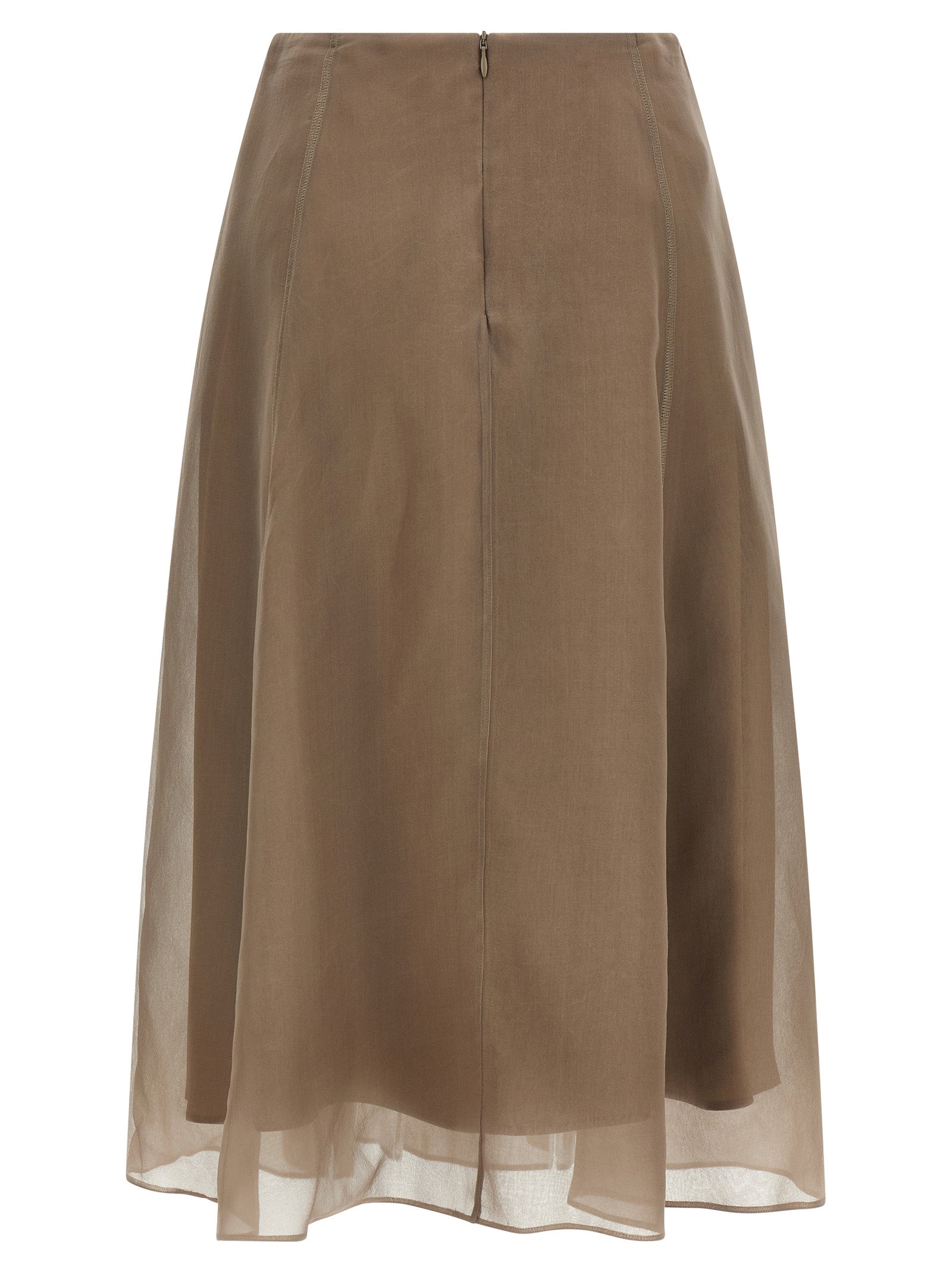 Brunello Cucinelli Beige Silk Midi Skirt - Artisanal Luxury Fashion