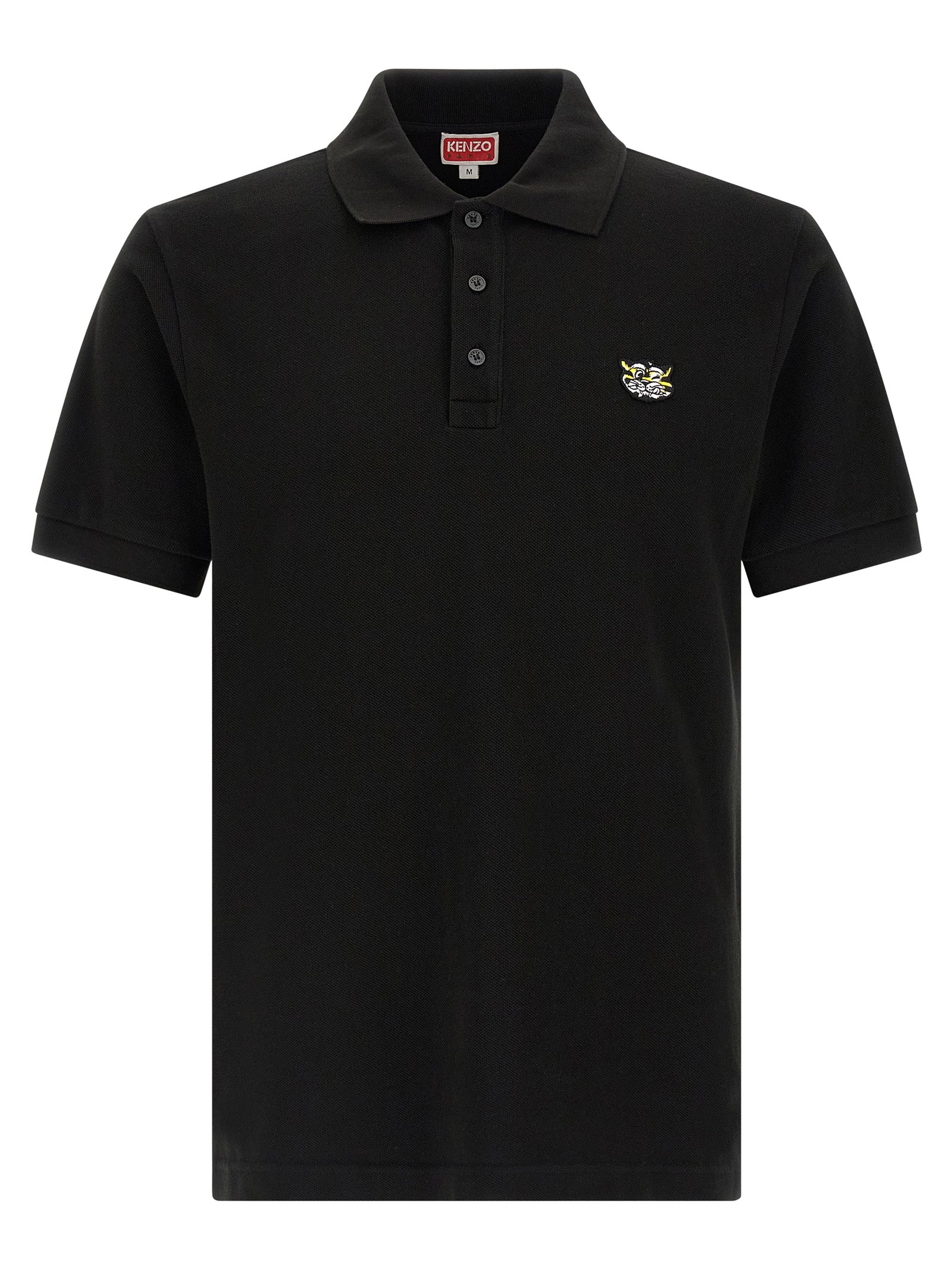 Elevate your wardrobe with the KENZO Black Cotton Piqué Polo Shirt, a fusion of luxury and style, featuring exquisite craftsmanship and a bold Wild Tiger patch.