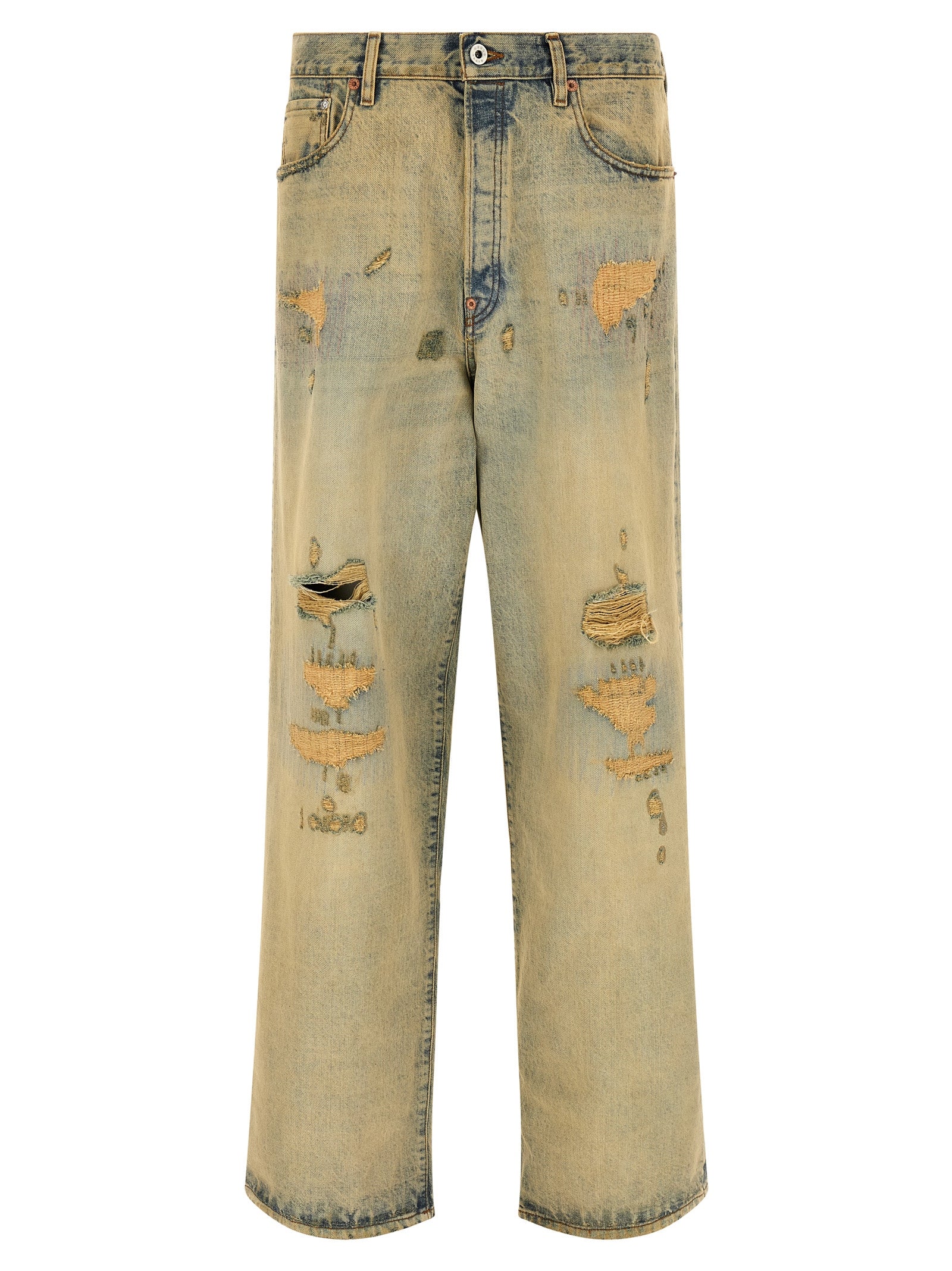 Elevate your style with Kenzo's Bicolor Cotton Straight-Leg Jeans, where premium Japanese denim meets artistic design, embodying bold individuality and luxury.