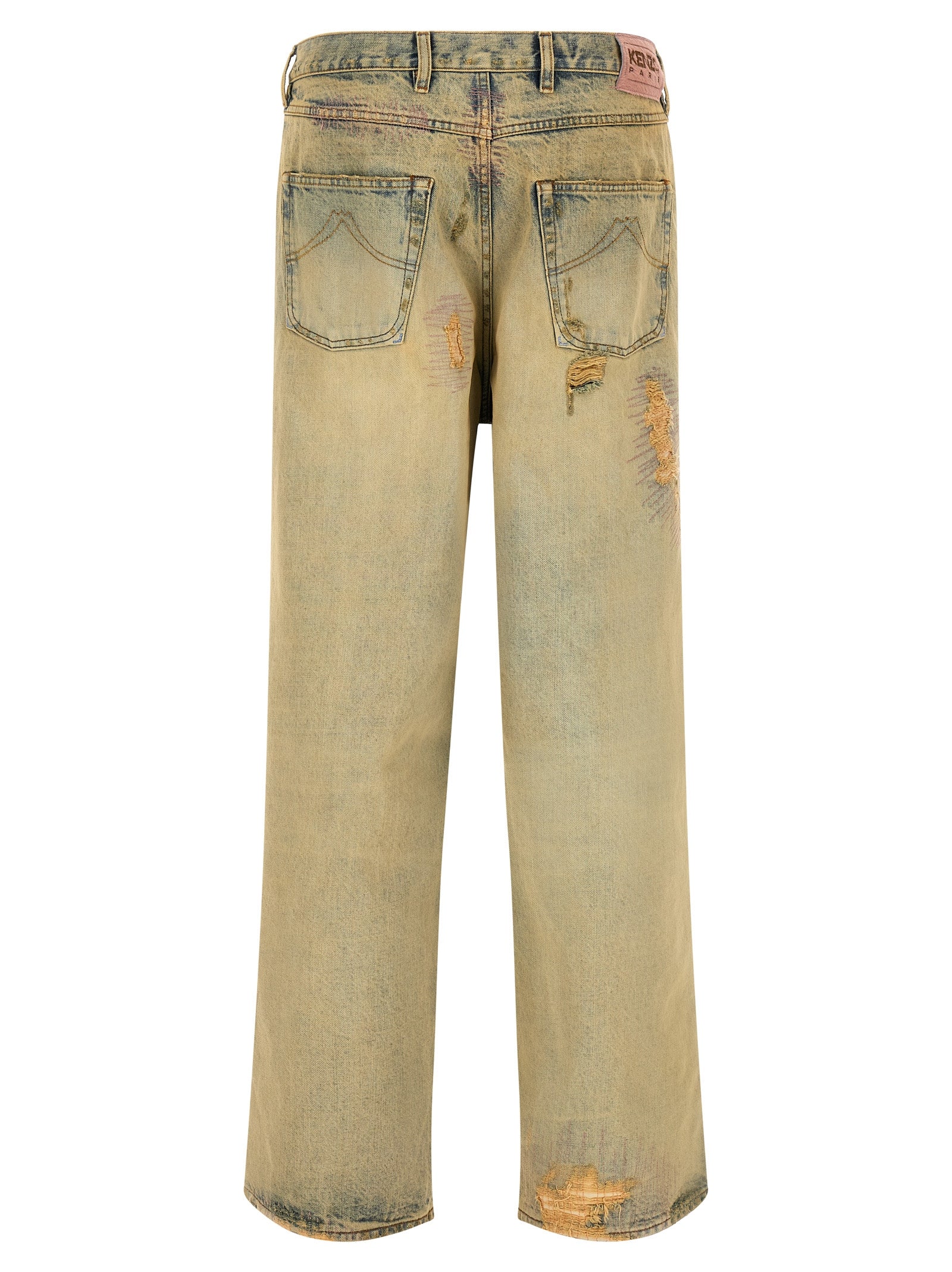 Elevate your style with Kenzo's Bicolor Cotton Straight-Leg Jeans, a masterpiece of premium Japanese denim, designed for the bold and discerning individual.