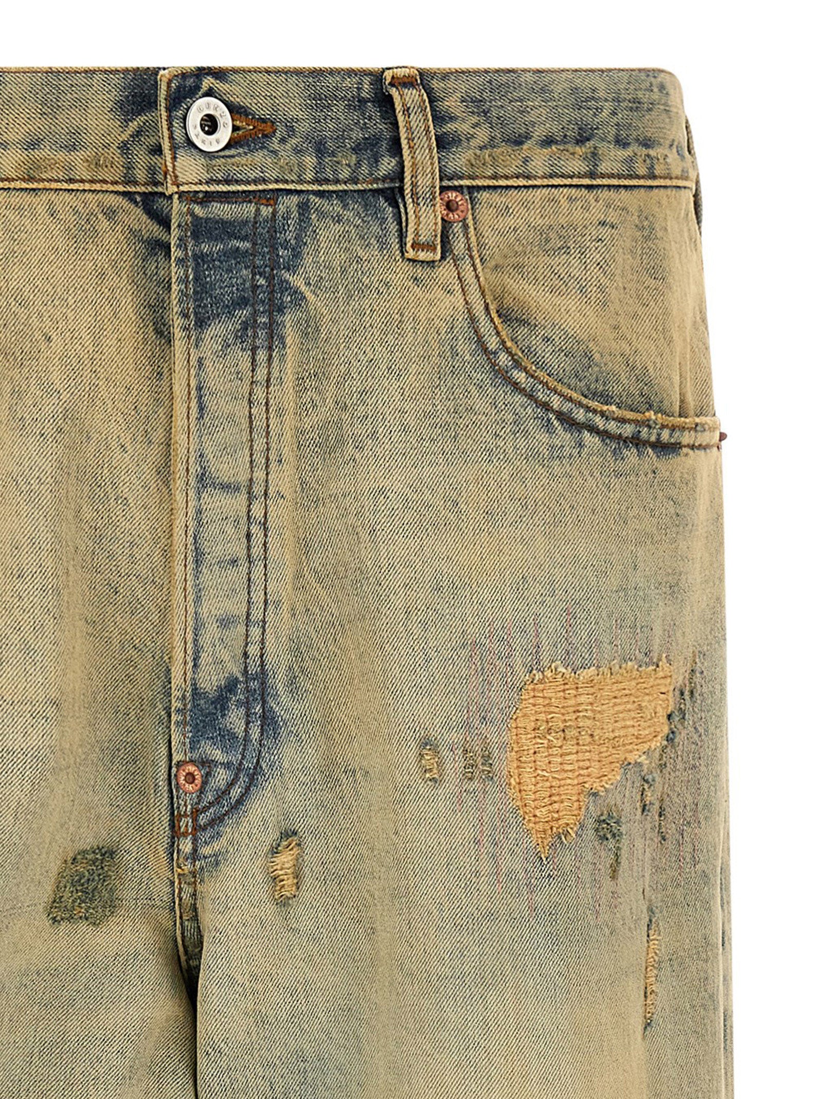 Indulge in the artistry of Kenzo's Bicolor Cotton Straight-Leg Jeans, where premium Japanese denim meets bold design, perfect for those who embrace luxury and individuality.