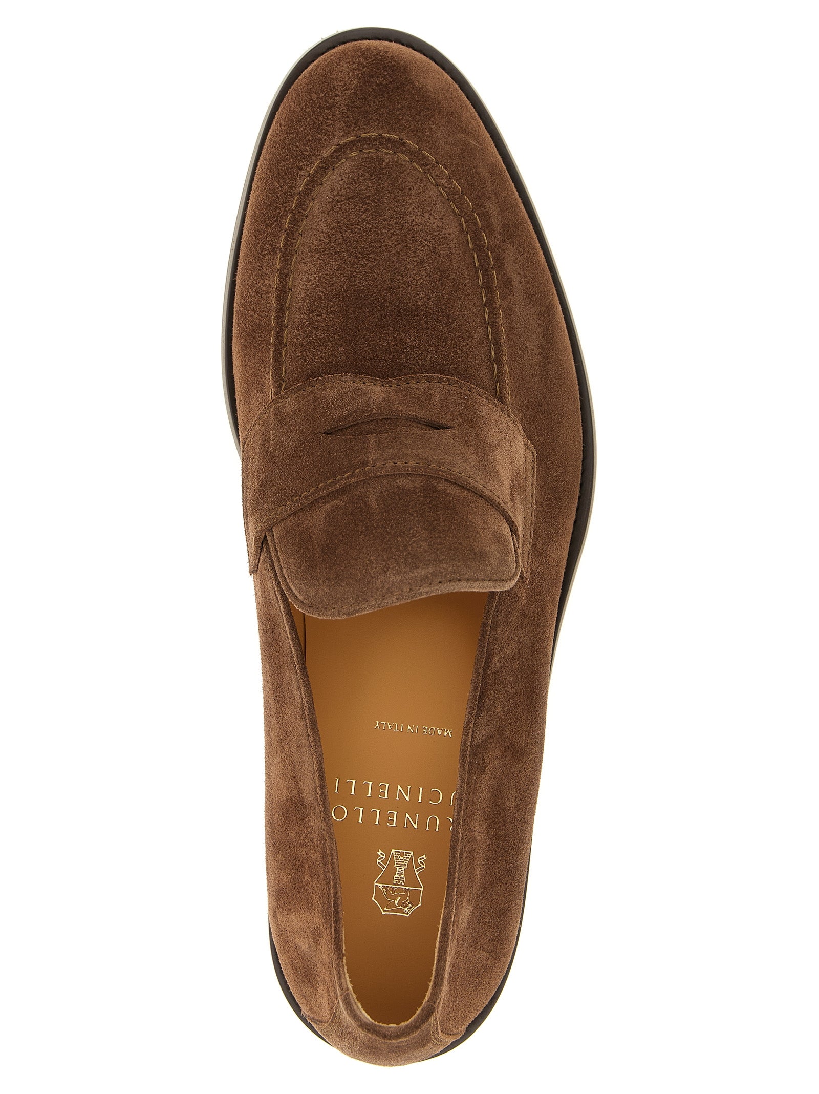 Brunello Cucinelli Brown Calfskin Slip-On Loafers, Artisanal Elegance