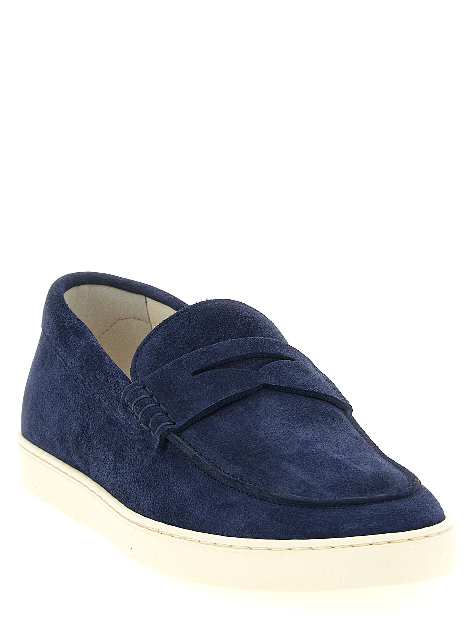 Brunello Cucinelli Blue Calfskin Slip-On Loafers, Artisanal Elegance