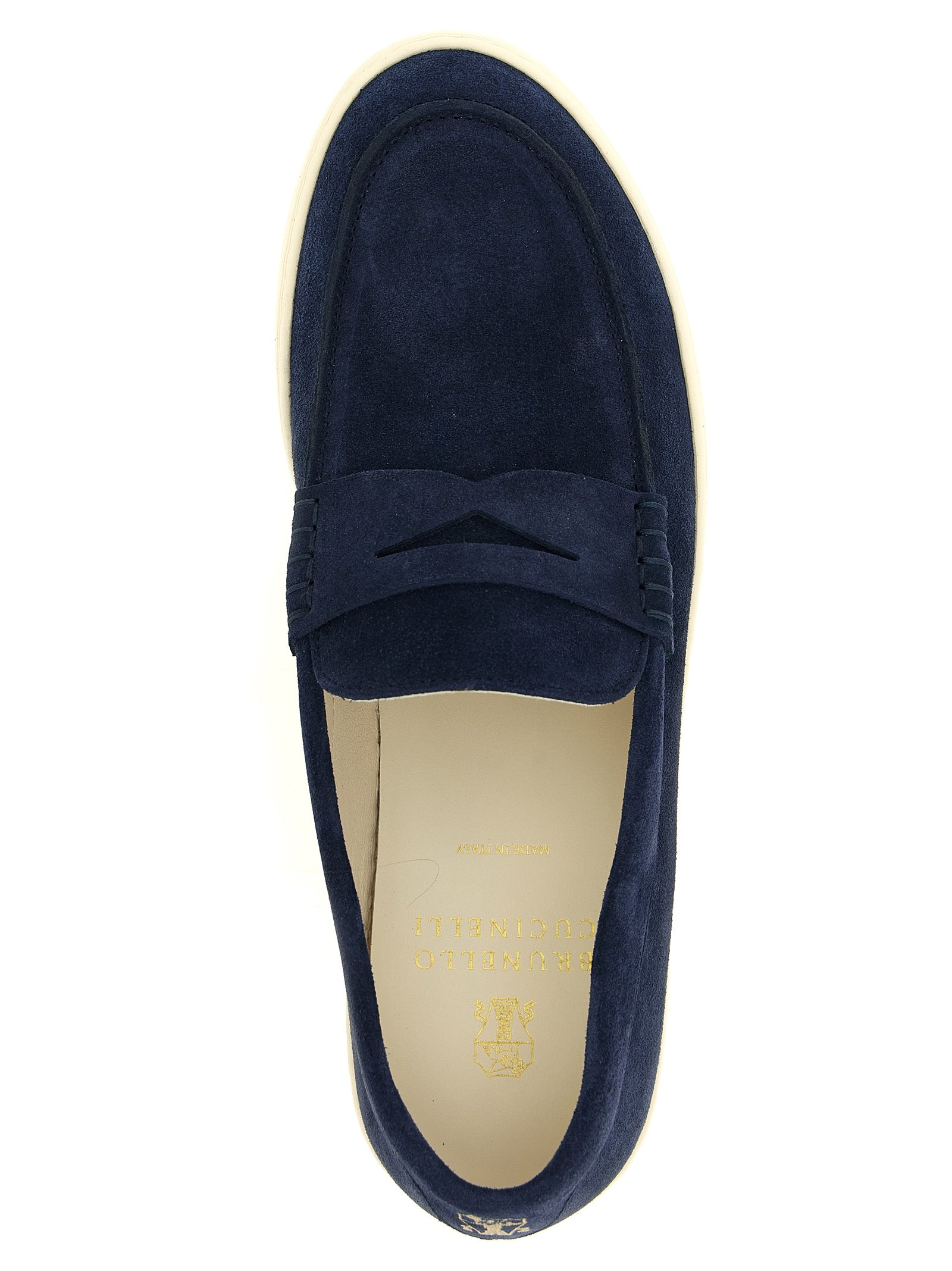 Brunello Cucinelli Blue Calfskin Slip-On Loafers, Artisanal Luxury