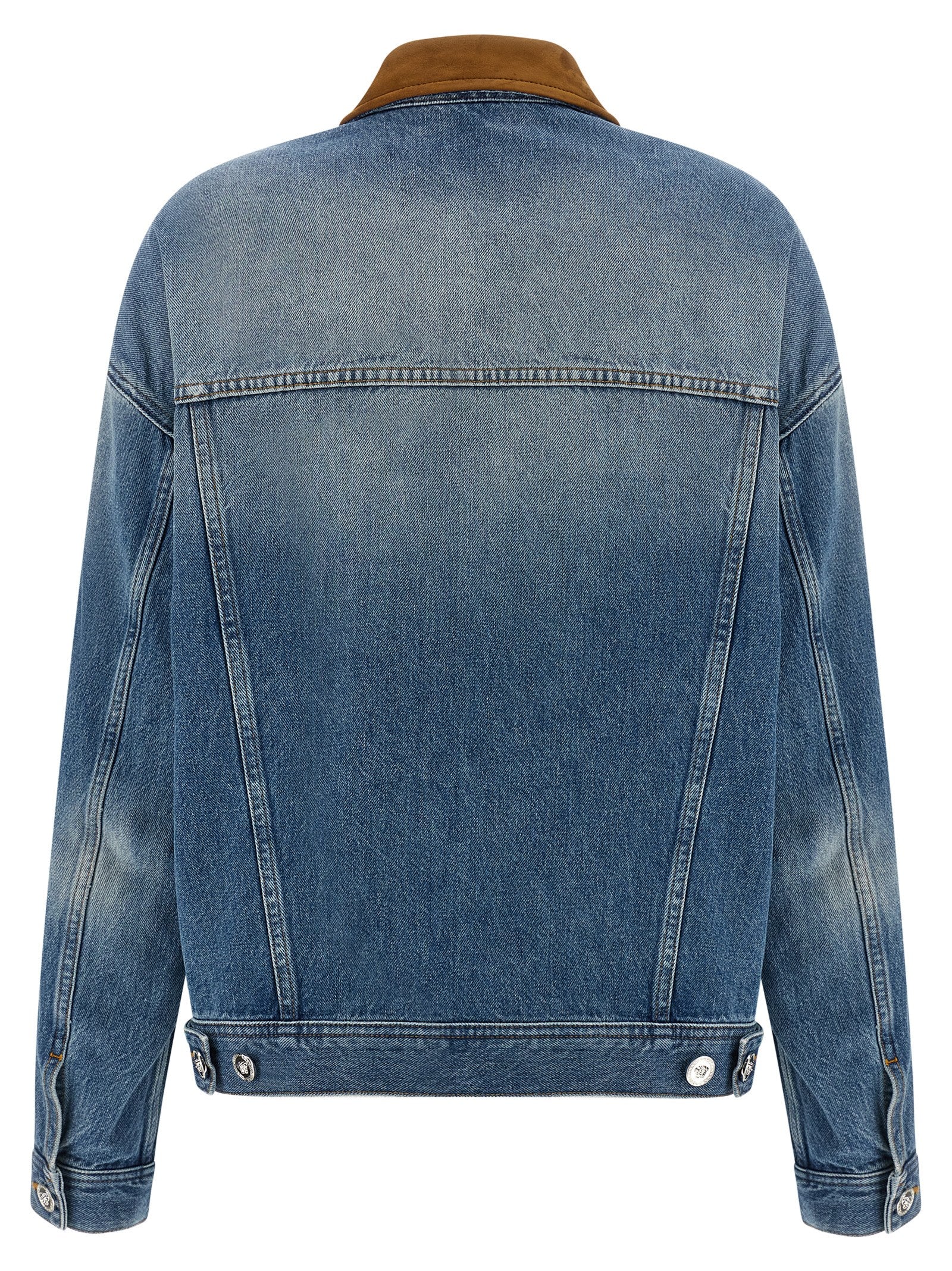 Discover the Versace Blue Cotton Denim Jacket, a luxurious blend of artisanal craftsmanship and modern elegance, perfect for the discerning fashionista.