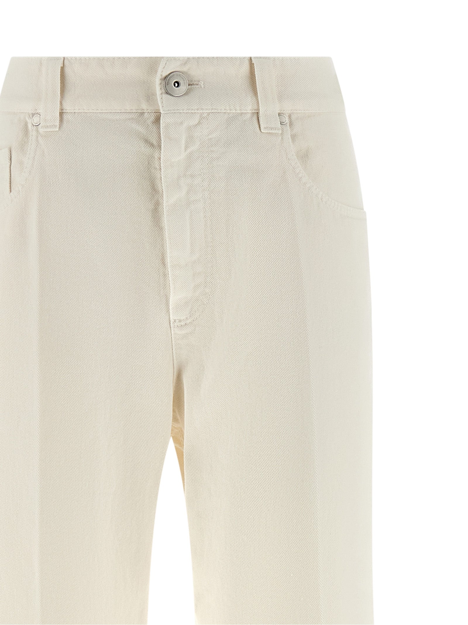 Brunello Cucinelli White Cotton Relaxed Fit Designer Jeans