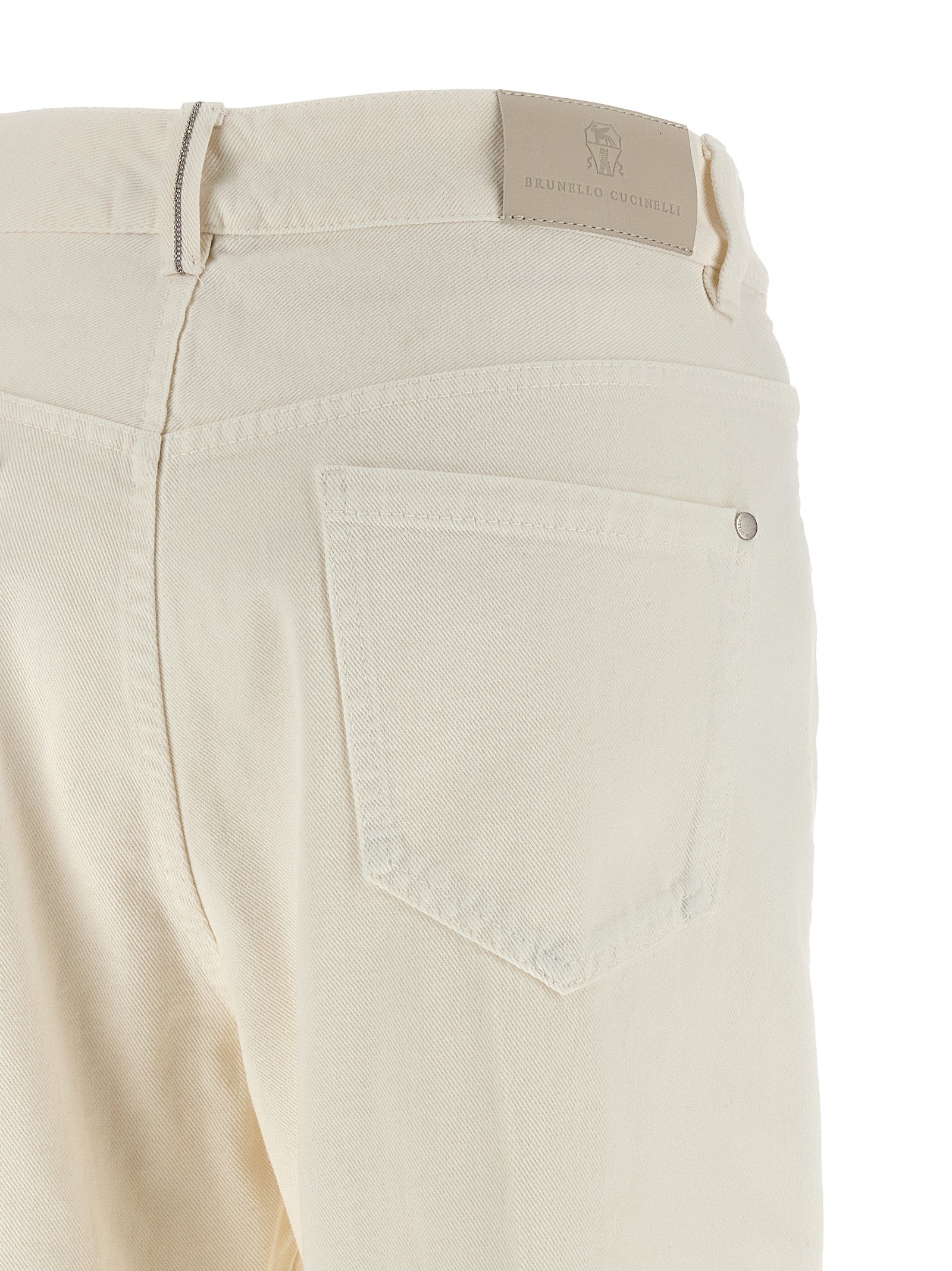 Brunello Cucinelli White Cotton Relaxed Fit Designer Jeans