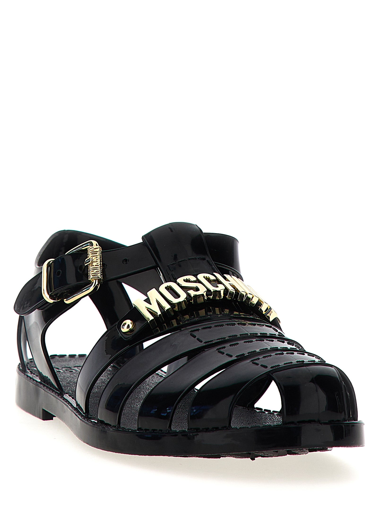 Moschino Black Pvc Flat Sandals