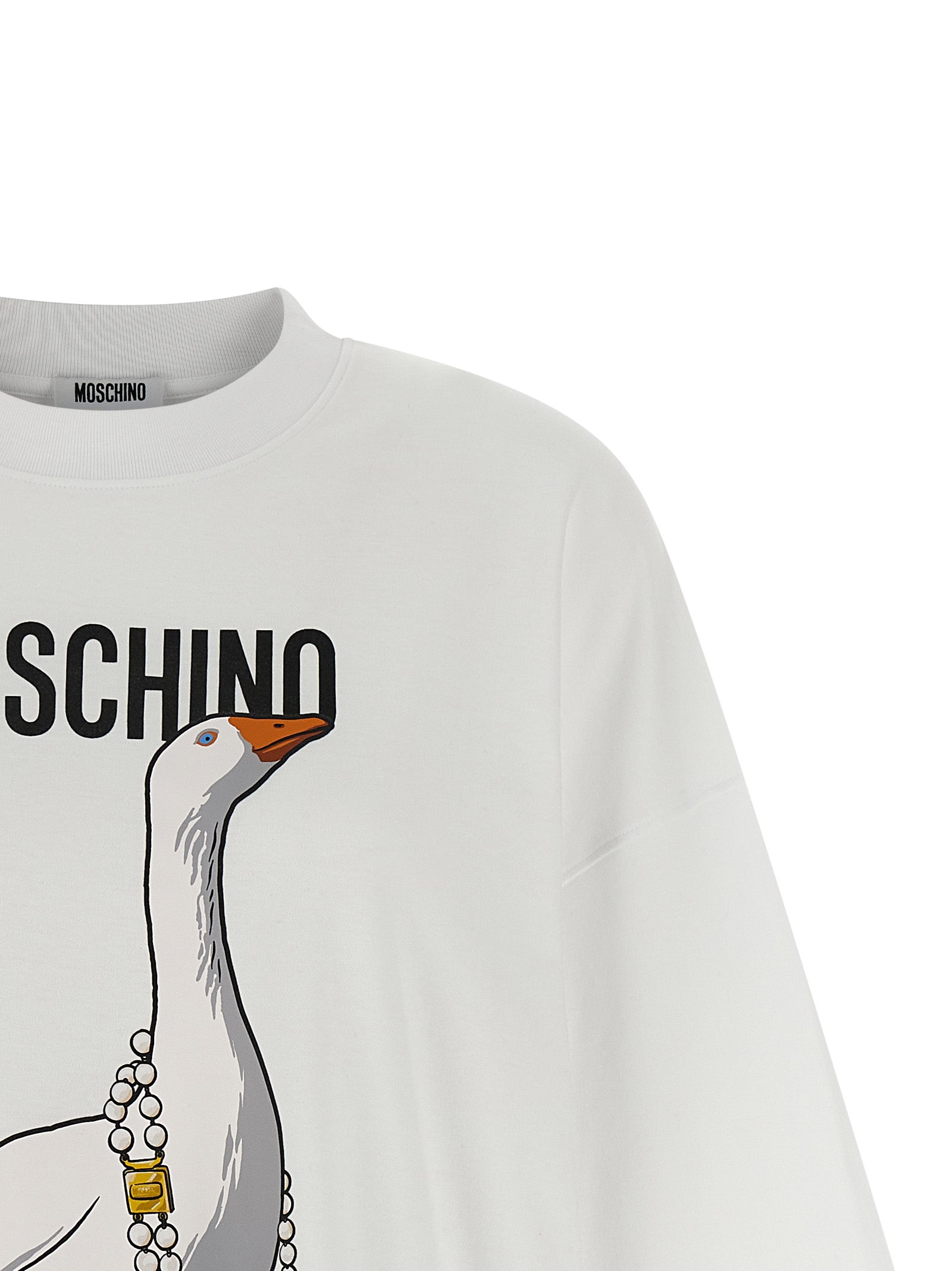 Elevate your style with the Moschino White Cotton Short Dress, a whimsical masterpiece of luxury craftsmanship, perfect for the discerning fashion connoisseur.