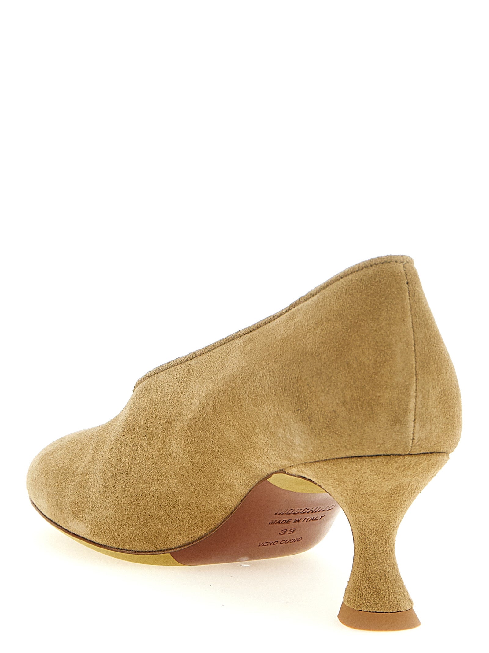 Step into sophistication with Moschino Beige Calfskin Mid Heel Pumps, where exquisite craftsmanship meets luxurious design, perfect for elevating any ensemble.