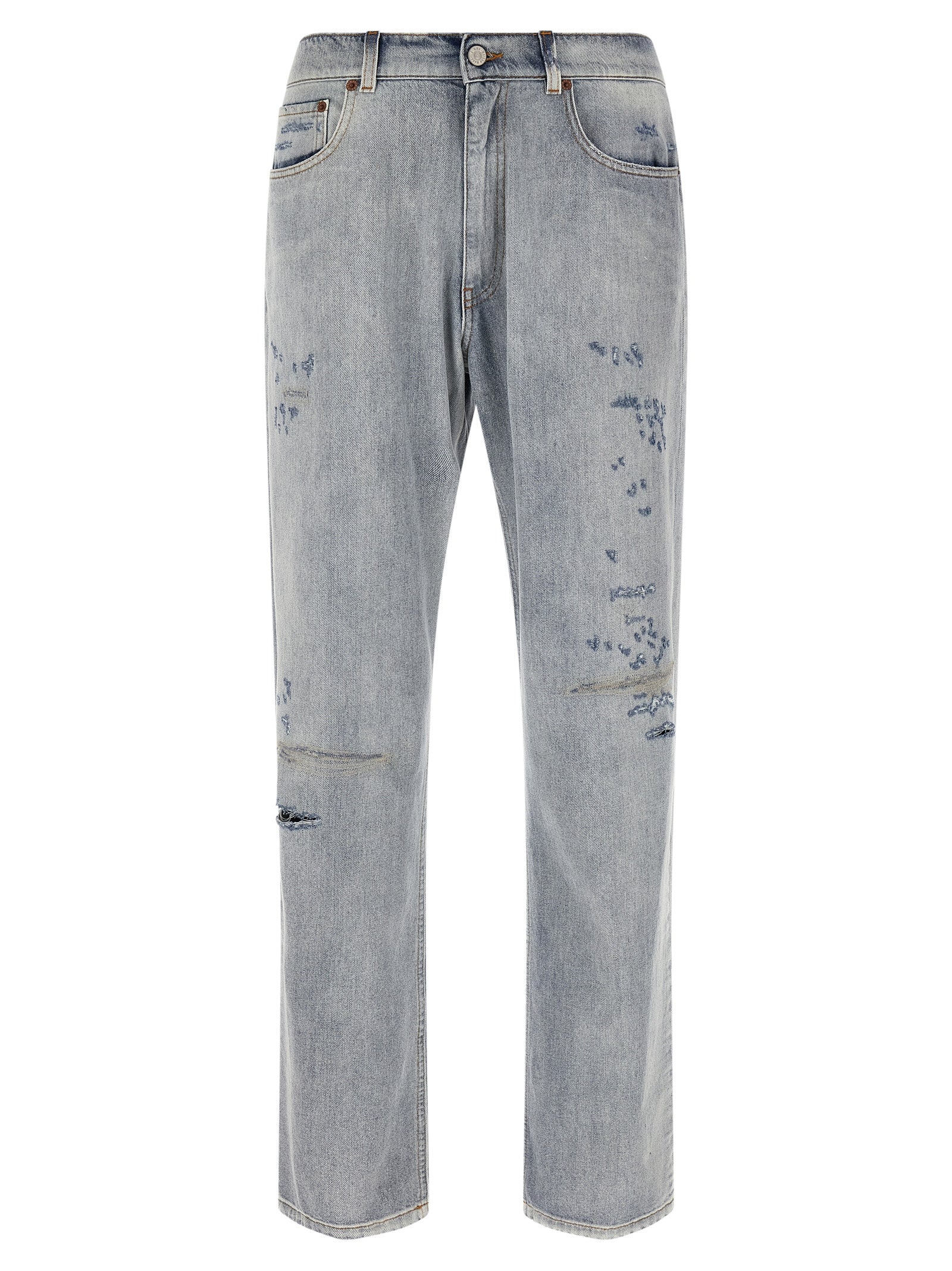 Elevate your wardrobe with MM6 Maison Margiela's Blue Cotton Relaxed Fit Jeans, where Italian craftsmanship meets bold design for a timeless statement of luxury.