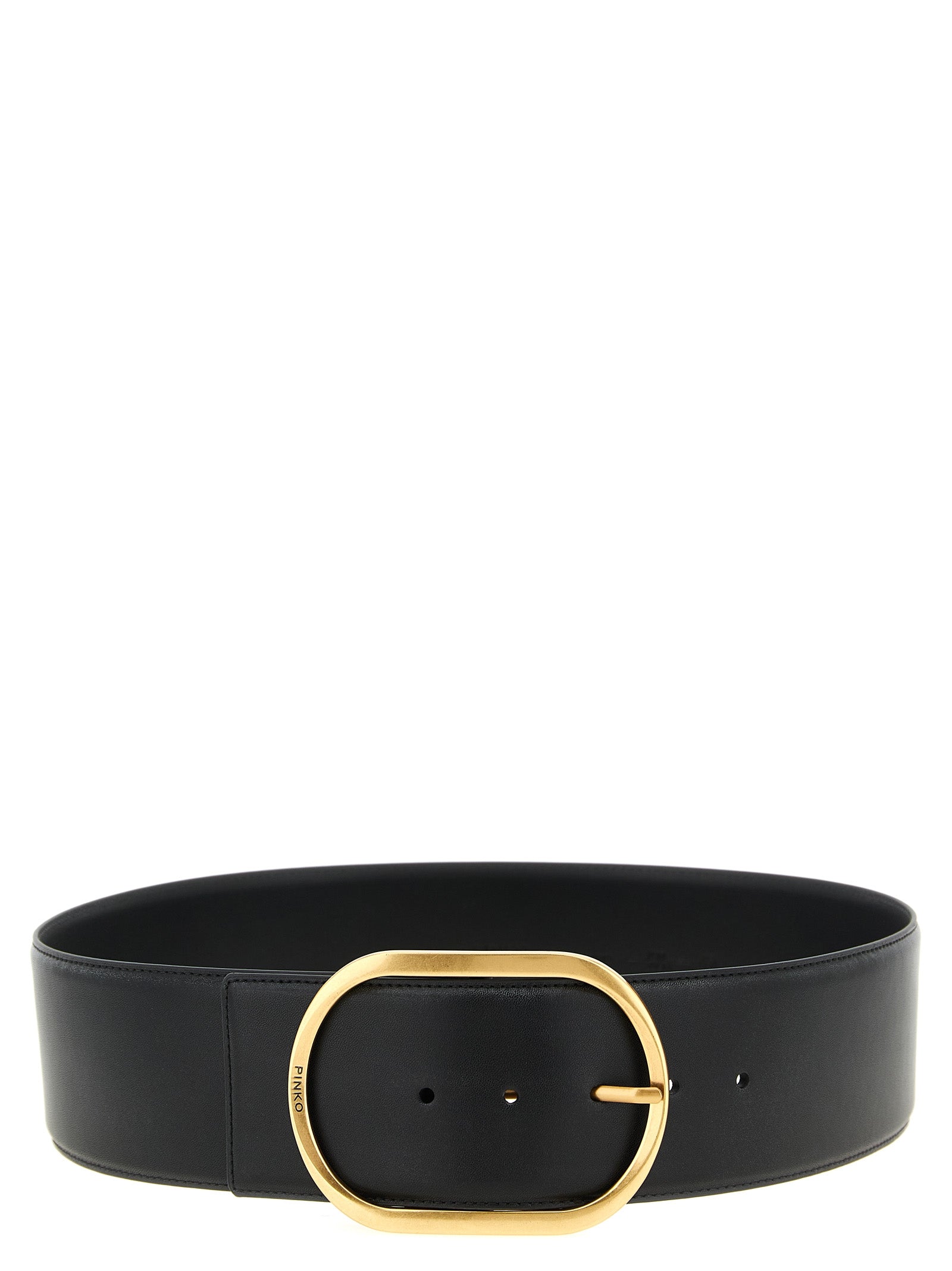 Discover the PINKO Black Cowhide High-Waist Belt, an artisanal luxury accessory crafted from premium cow leather, elevating your style with bold sophistication.
