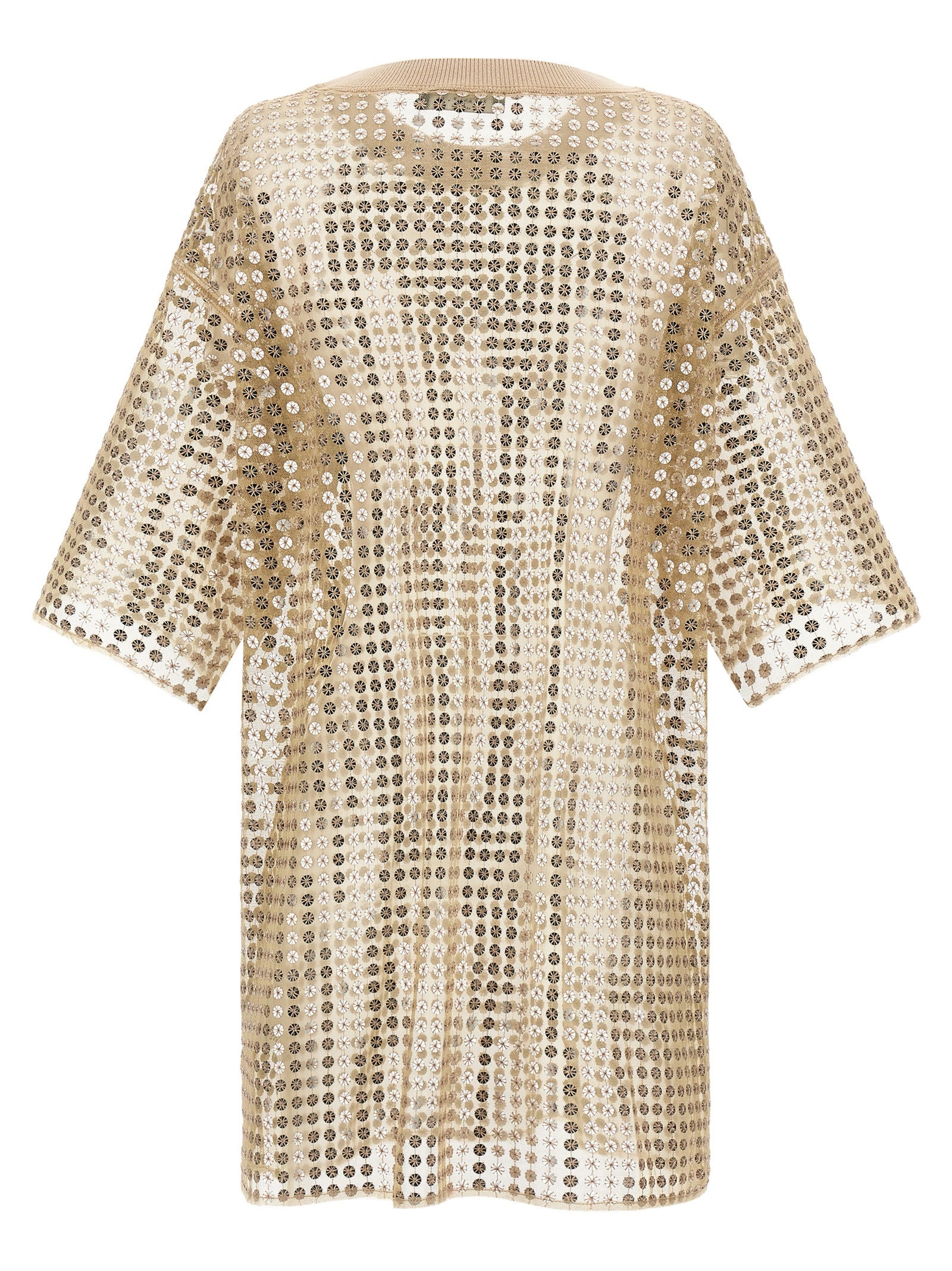 Discover the Fabiana Filippi Beige Polyester Short Dress, a masterpiece of artisanal luxury, featuring exquisite sequins and a relaxed silhouette for unforgettable elegance.
