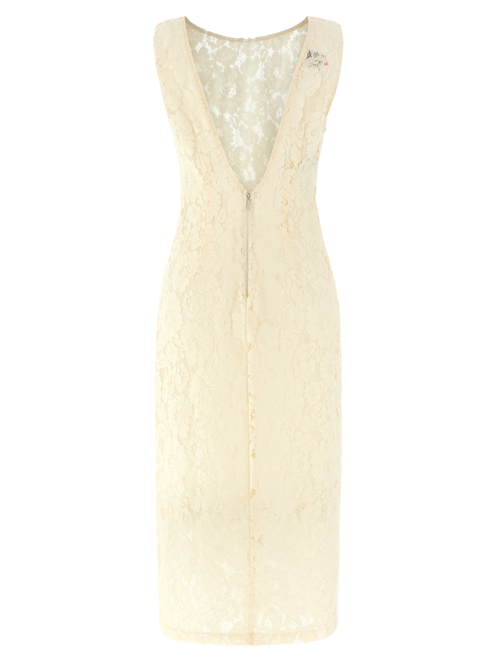 Elevate your elegance with the PINKO White Cotton Midi Dress, featuring ethereal lace detailing and a chic sheath silhouette, perfect for unforgettable moments.