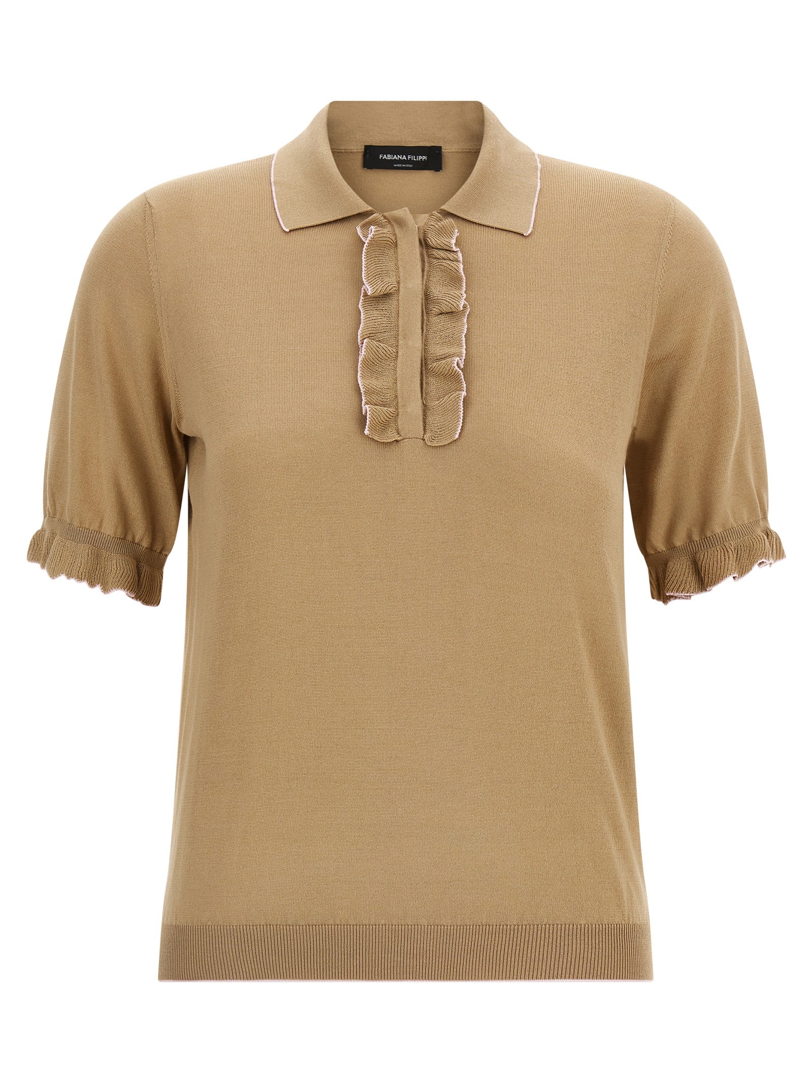 Experience the allure of the Fabiana Filippi Beige Silk Polo Shirt, where luxurious silk and cotton blend in exquisite craftsmanship, elevating your style to new heights.