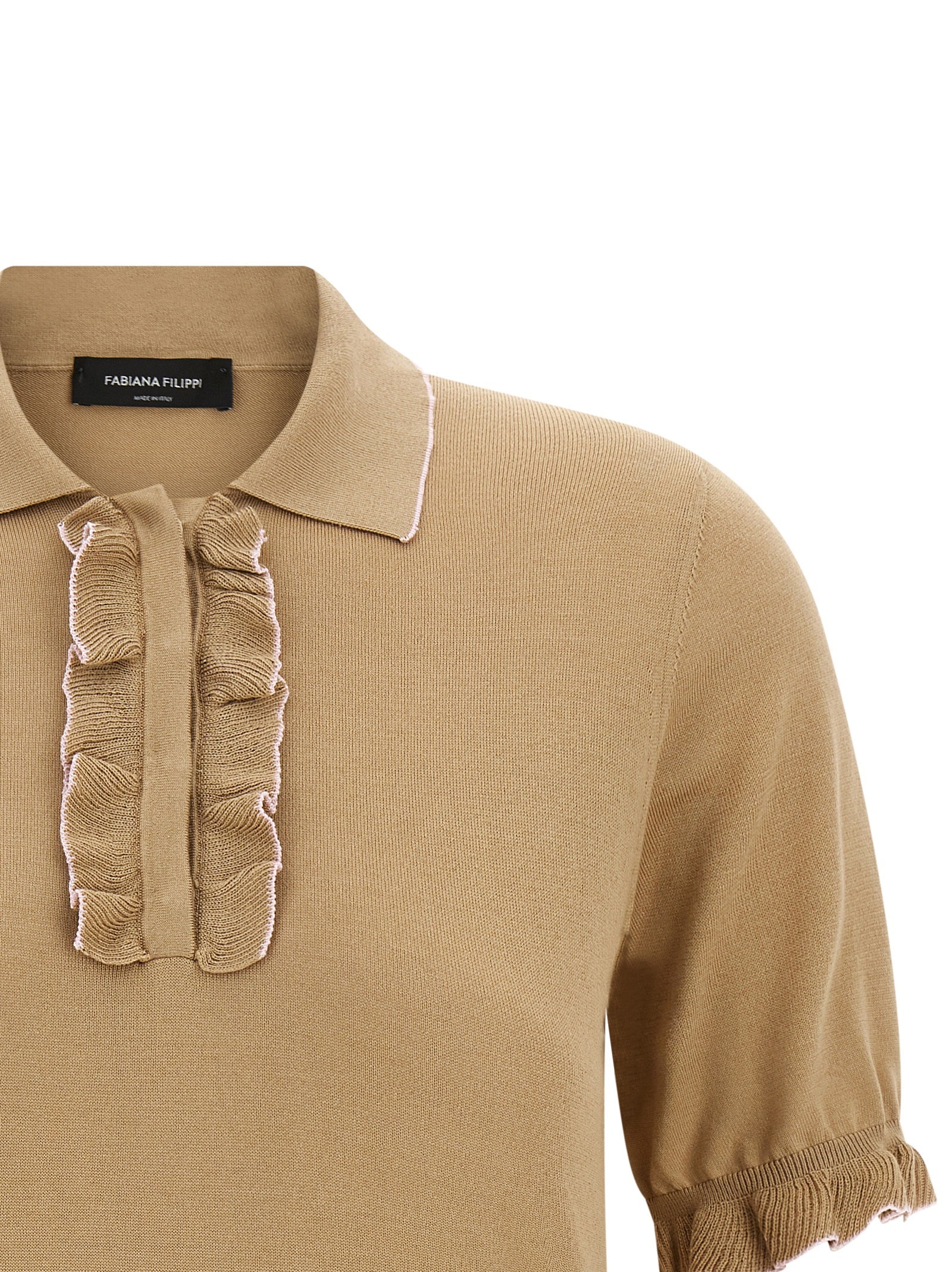 Experience the allure of the Fabiana Filippi Beige Silk Polo Shirt, crafted from luxurious silk and cotton, embodying timeless elegance and exquisite craftsmanship.