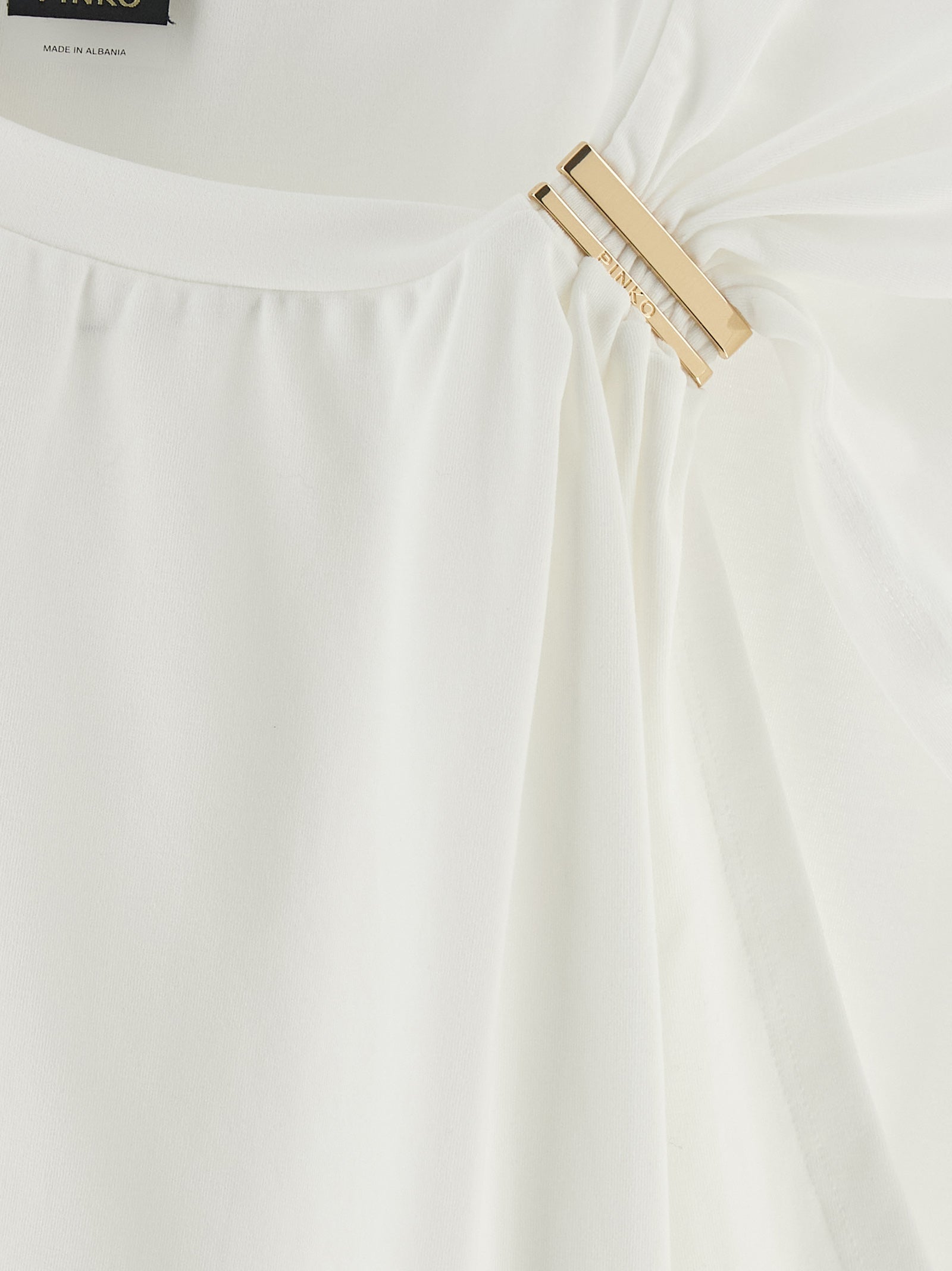 Elevate your wardrobe with the PINKO White Cotton T-Shirt, a luxurious blend of Supima cotton and sophisticated design, perfect for expressing individuality and elegance.