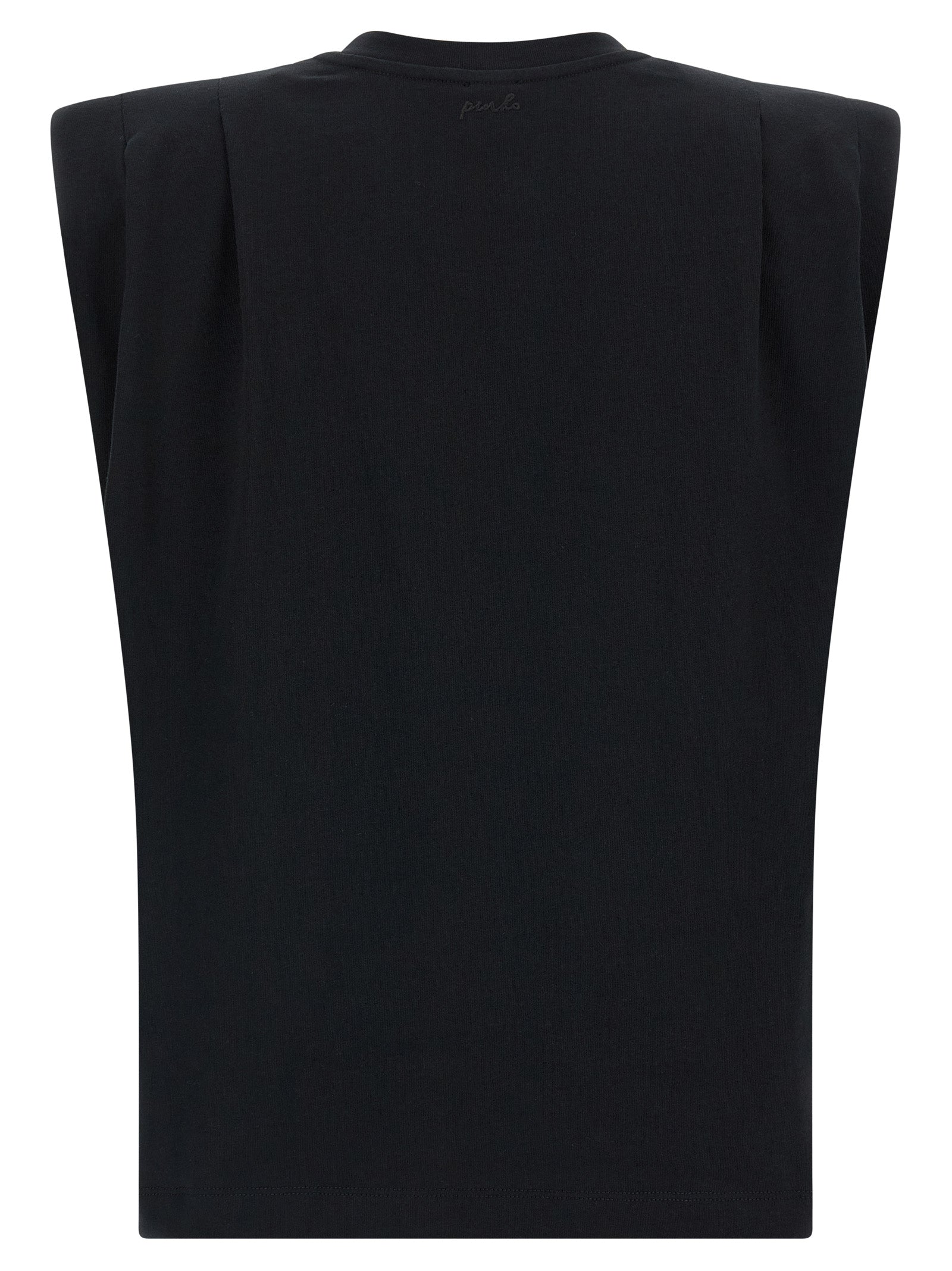 Elevate your style with PINKO's Myranda T-shirt, a luxurious black cotton masterpiece that embodies contemporary elegance and refined sophistication.