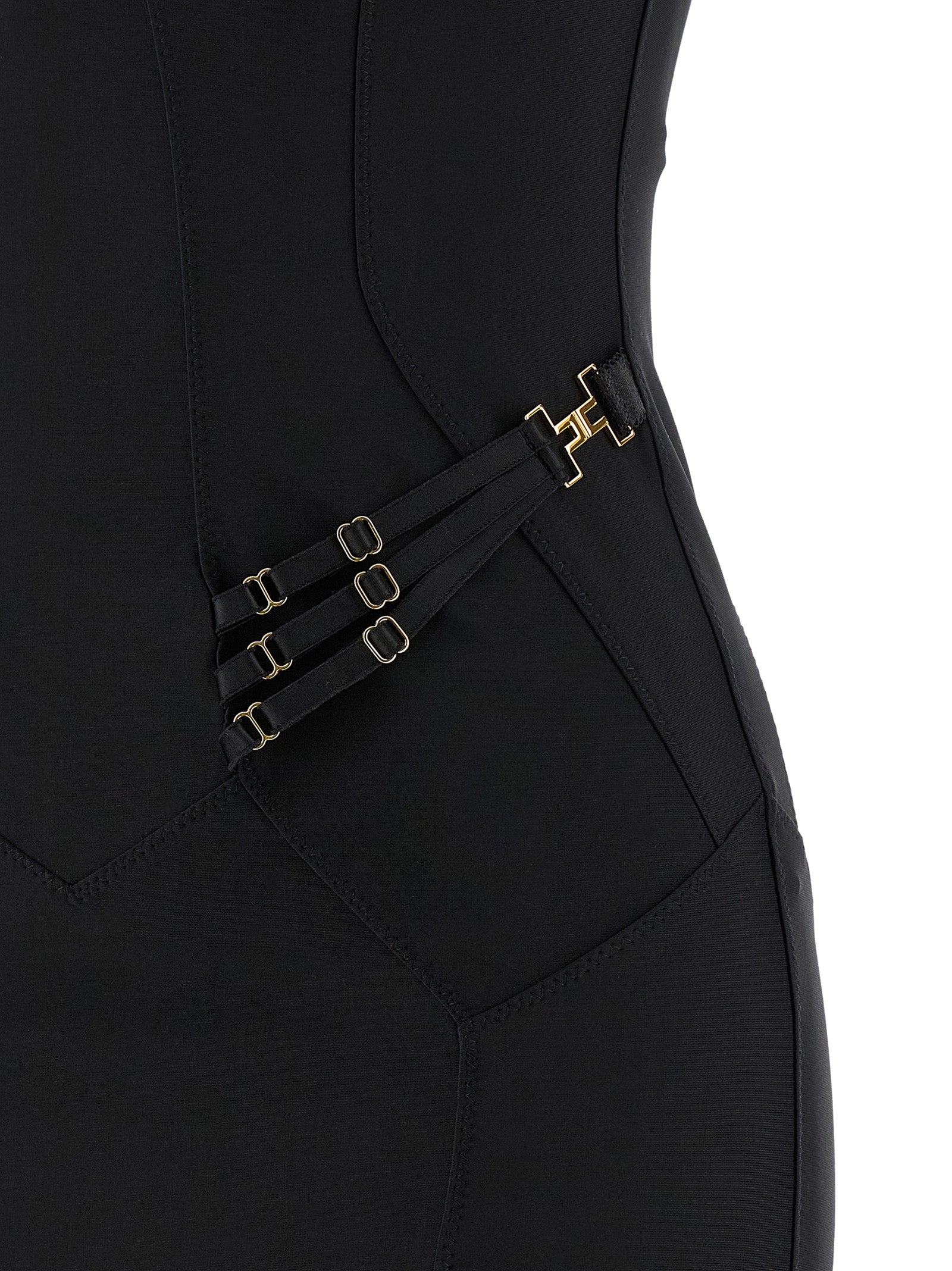 Elisabetta Franchi Black Polyamide Midi Dress