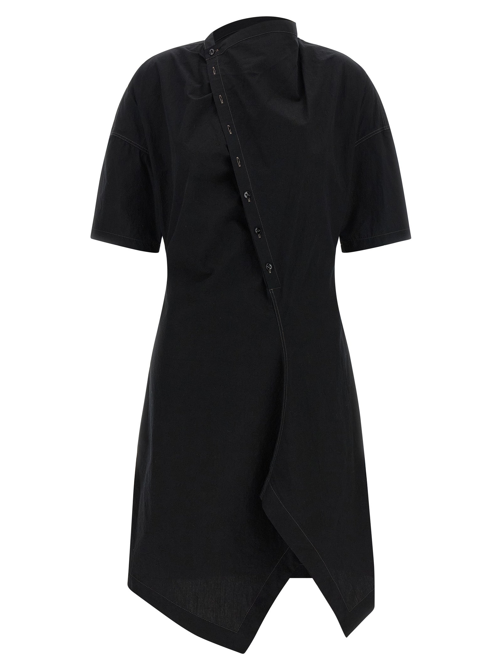 Discover the Lemaire Black Cotton Midi Dress, a masterpiece of luxurious cotton crêpe, embodying elegance and artistry for those who appreciate refined sophistication.