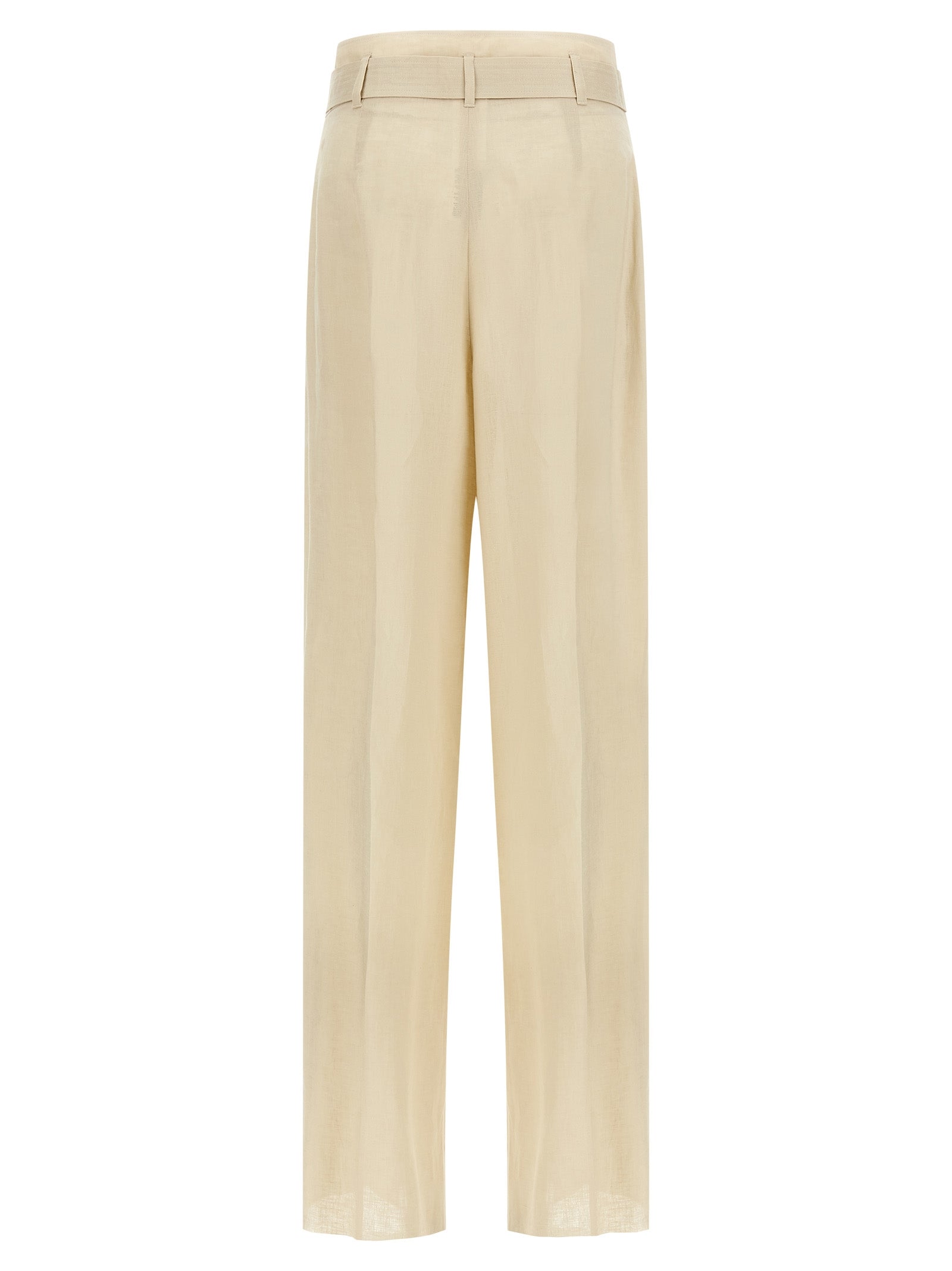 Elevate your wardrobe with Max Mara's Beige Linen Casual Pants, a masterpiece of artisanal craftsmanship in pure linen, embodying timeless elegance and sophisticated allure.