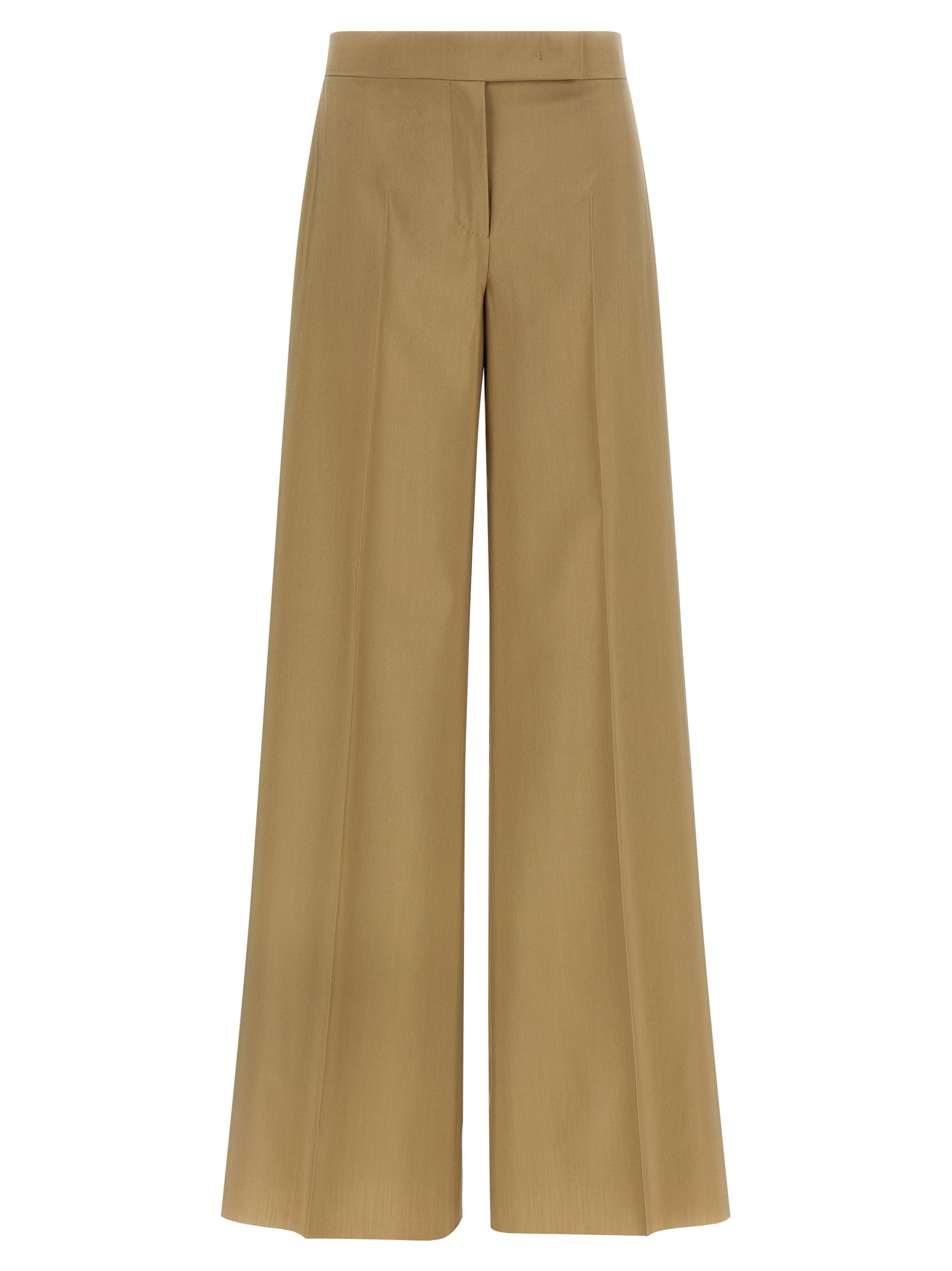 Experience the exquisite craftsmanship of Max Mara's Beige Virgin Wool Dress Pants, a timeless blend of luxury and sophistication for the discerning fashionista.