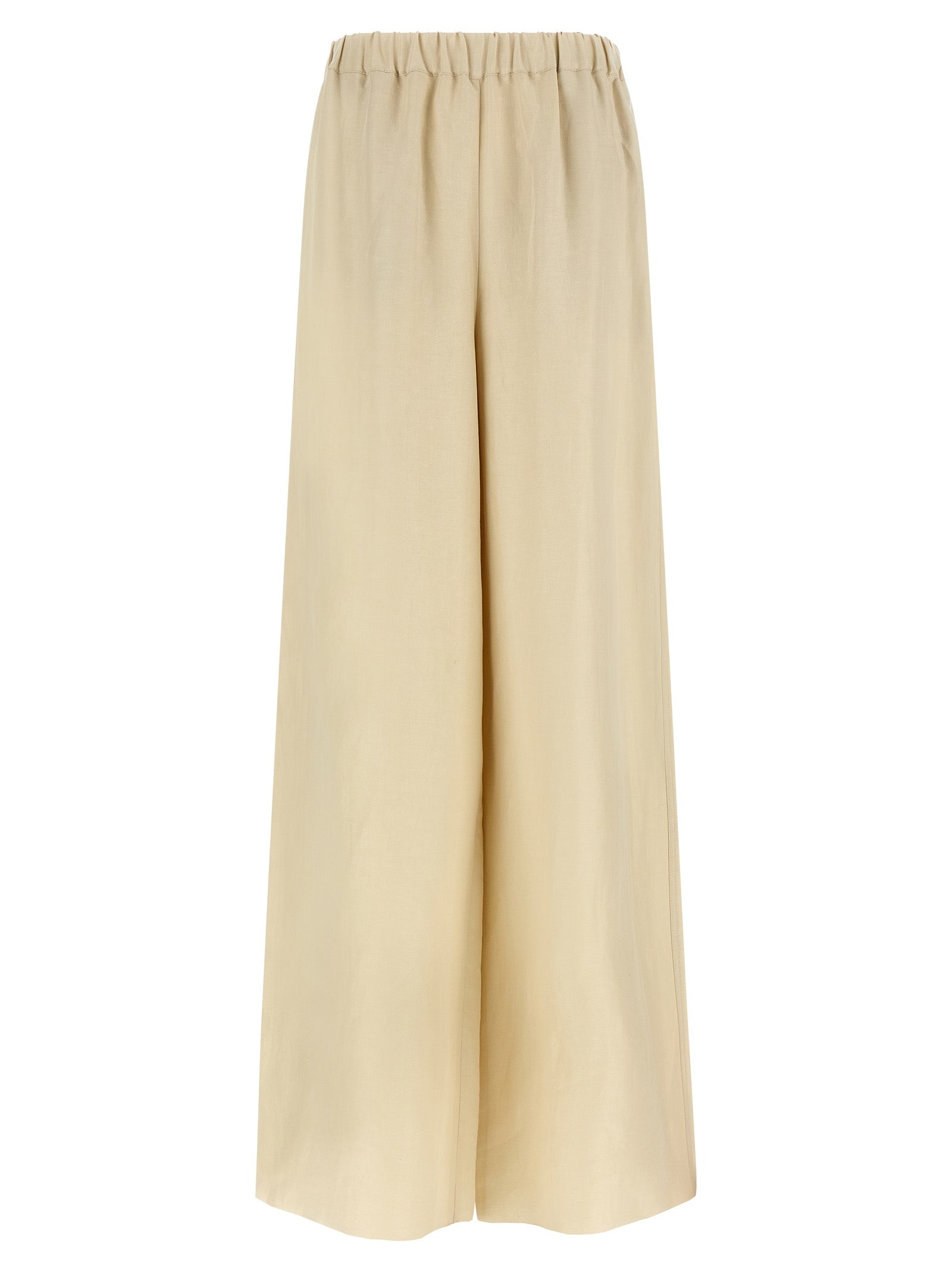 Experience the artisanal elegance of Max Mara's Beige Linen Casual Pants, crafted from a luxurious linen-silk blend for timeless sophistication and effortless allure.