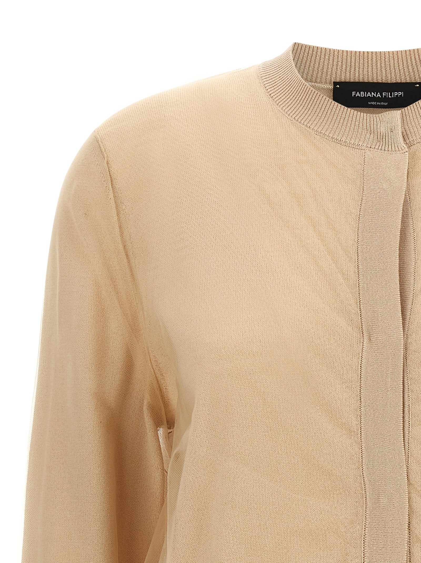 Elevate your style with the Fabiana Filippi Brown Virgin Wool Cardigan, a luxurious blend of virgin wool and cotton, embodying timeless Italian craftsmanship and elegance.
