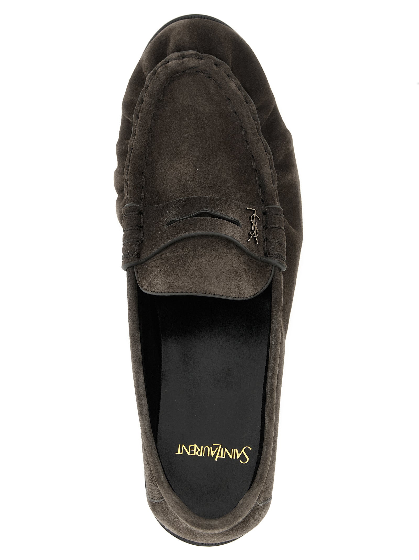 Indulge in the artisanal elegance of Saint Laurent's Brown Calfskin Slip-On Loafers, where exquisite craftsmanship meets timeless sophistication for the discerning individual.