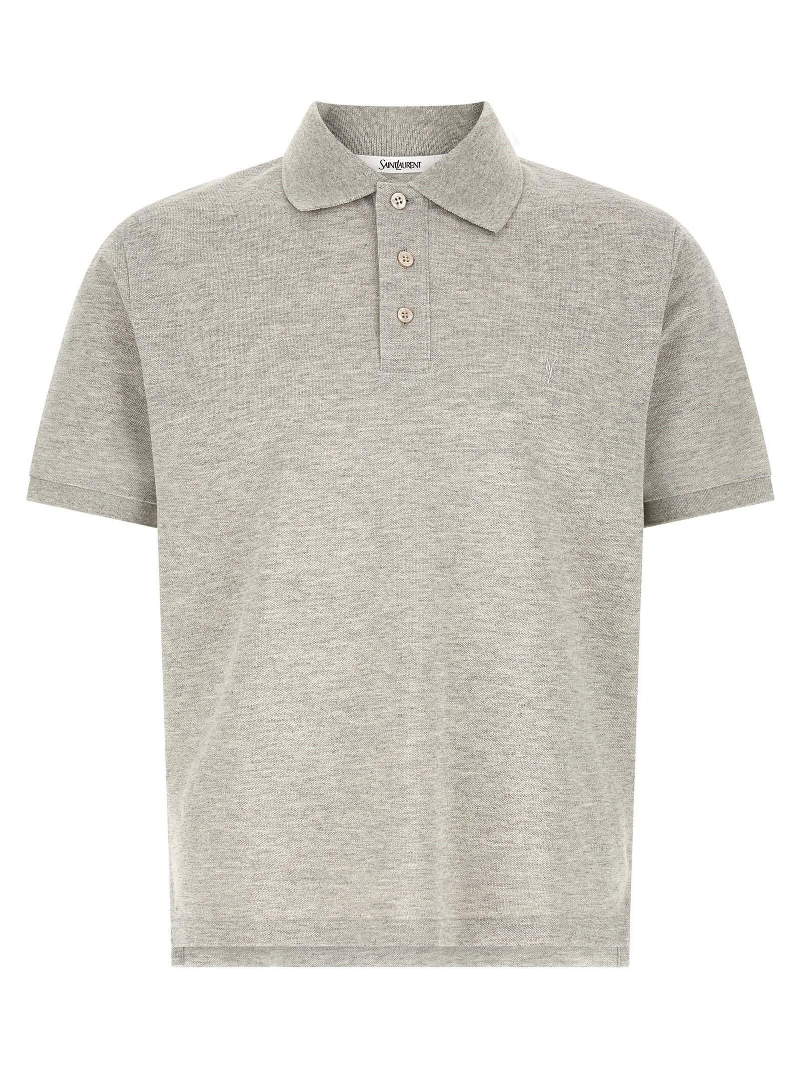 Elevate your wardrobe with the Saint Laurent Gray Cotton Polo Shirt, a luxurious blend of Italian craftsmanship and timeless elegance, perfect for discerning tastes.