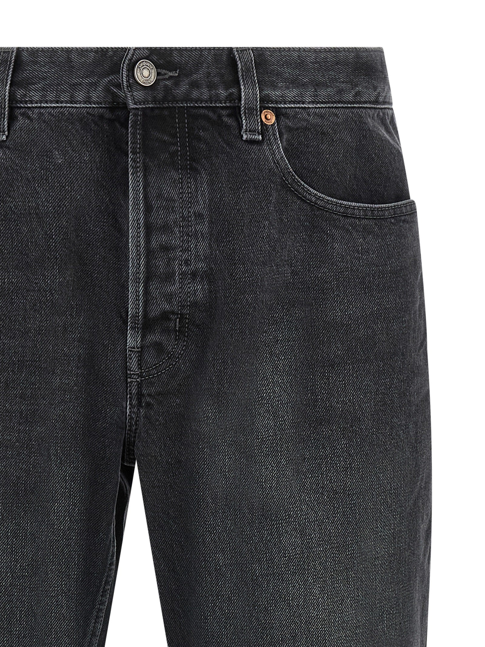 Indulge in the artistry of Saint Laurent's Black Cotton Straight-Leg Jeans, crafted from premium cotton for timeless elegance and unmatched comfort.