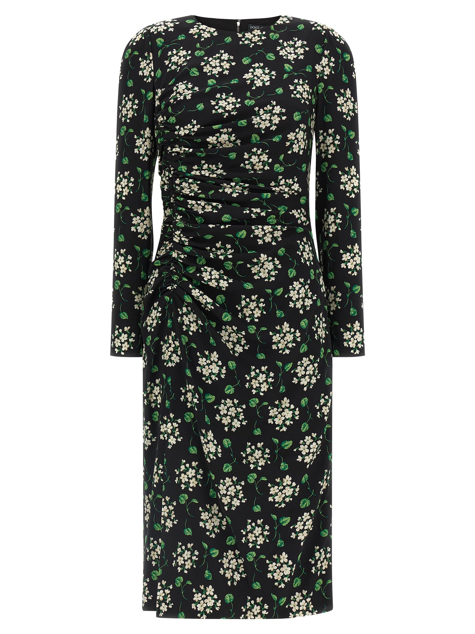 Indulge in the exquisite allure of the Dolce & Gabbana Black Synthetic Midi Dress, crafted from luxurious silk charmeuse, embodying timeless elegance and sophisticated artistry.