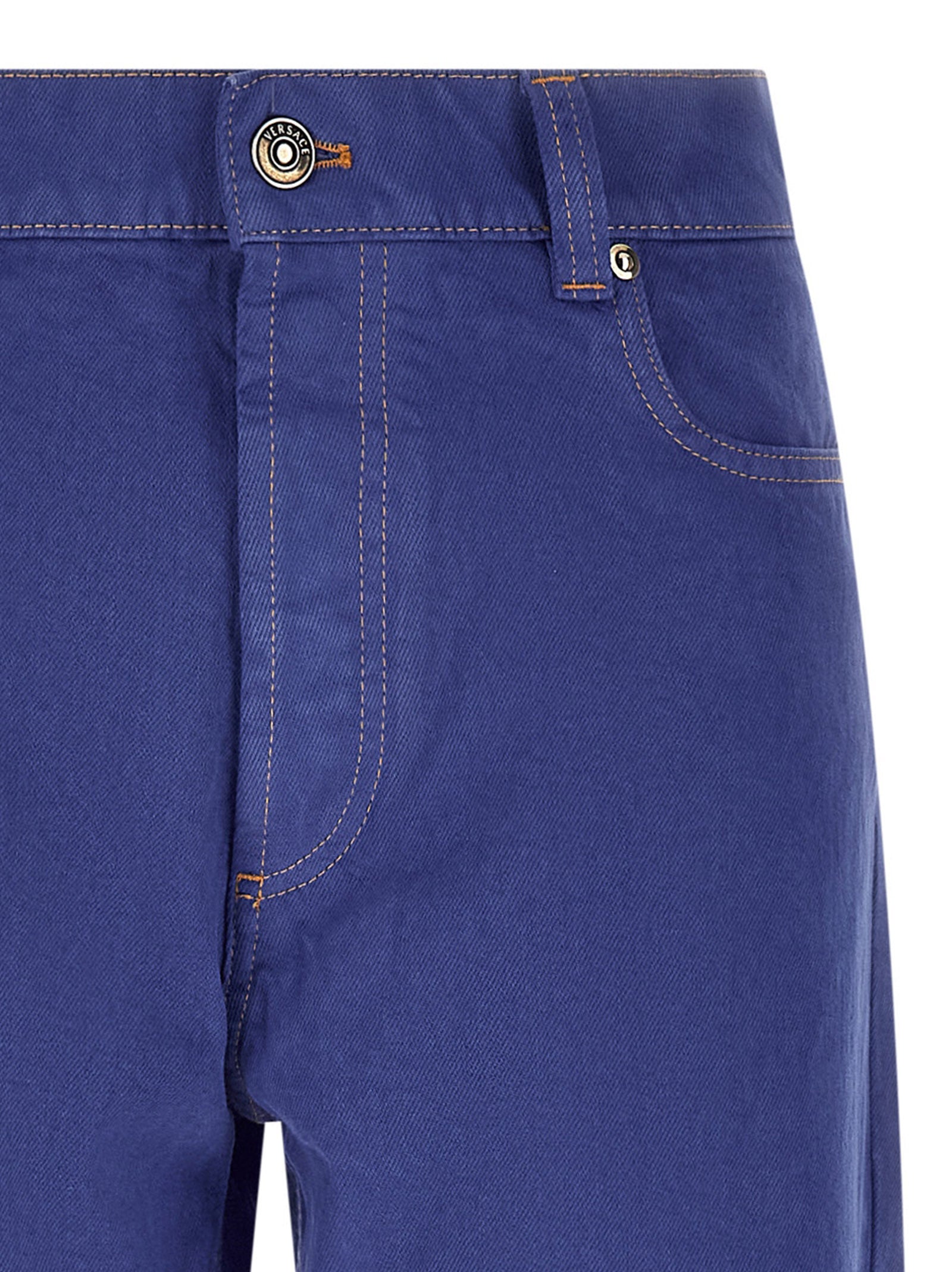 Indulge in the allure of Versace's Blue Cotton Straight-Leg Jeans, crafted from luxurious cotton, embodying timeless elegance and sophisticated style for the discerning fashionista.