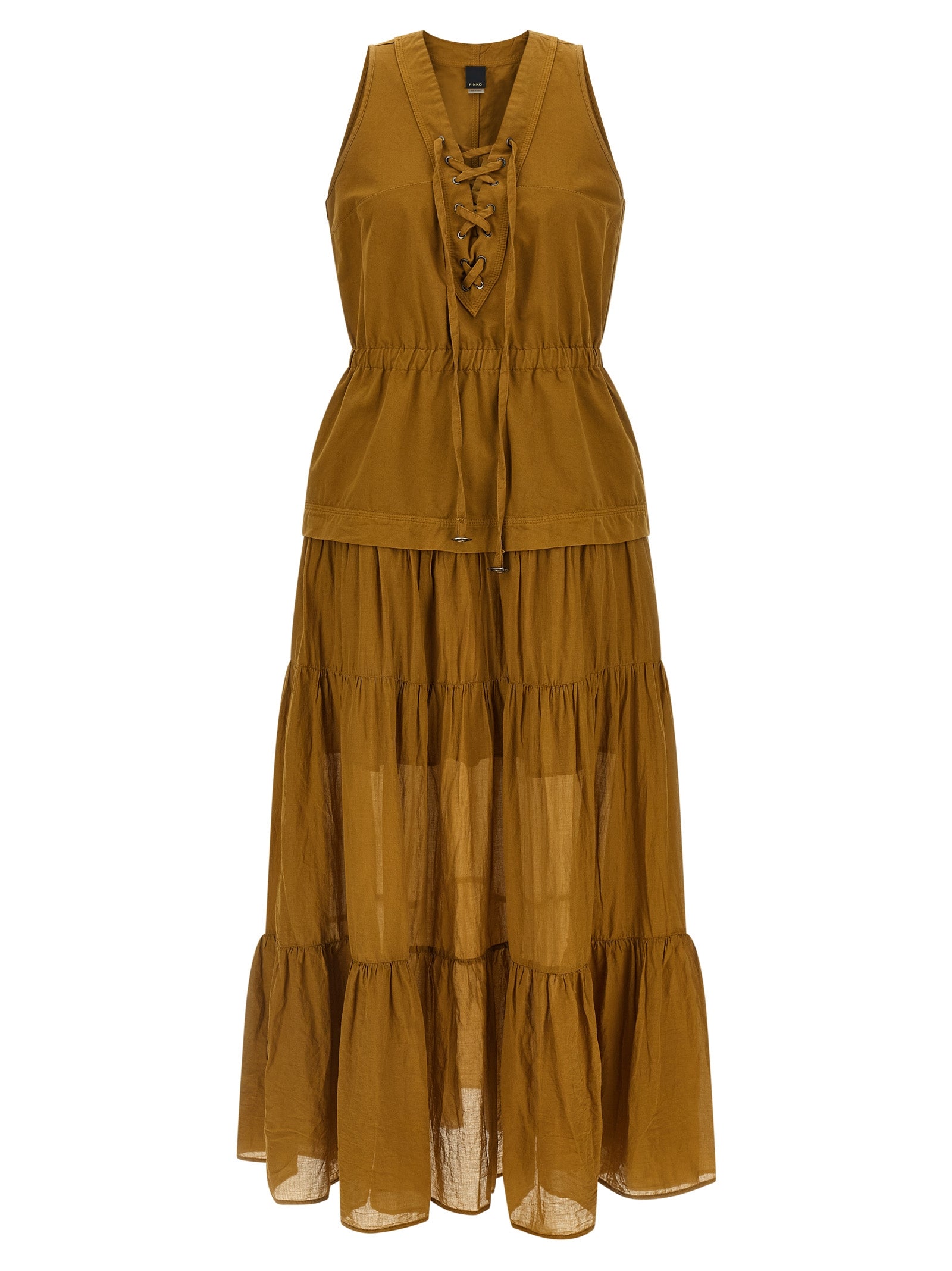 Indulge in the exquisite artistry of PINKO's Brown Cotton Long Dress, where luxurious cotton meets sophisticated design, perfect for any elegant occasion.