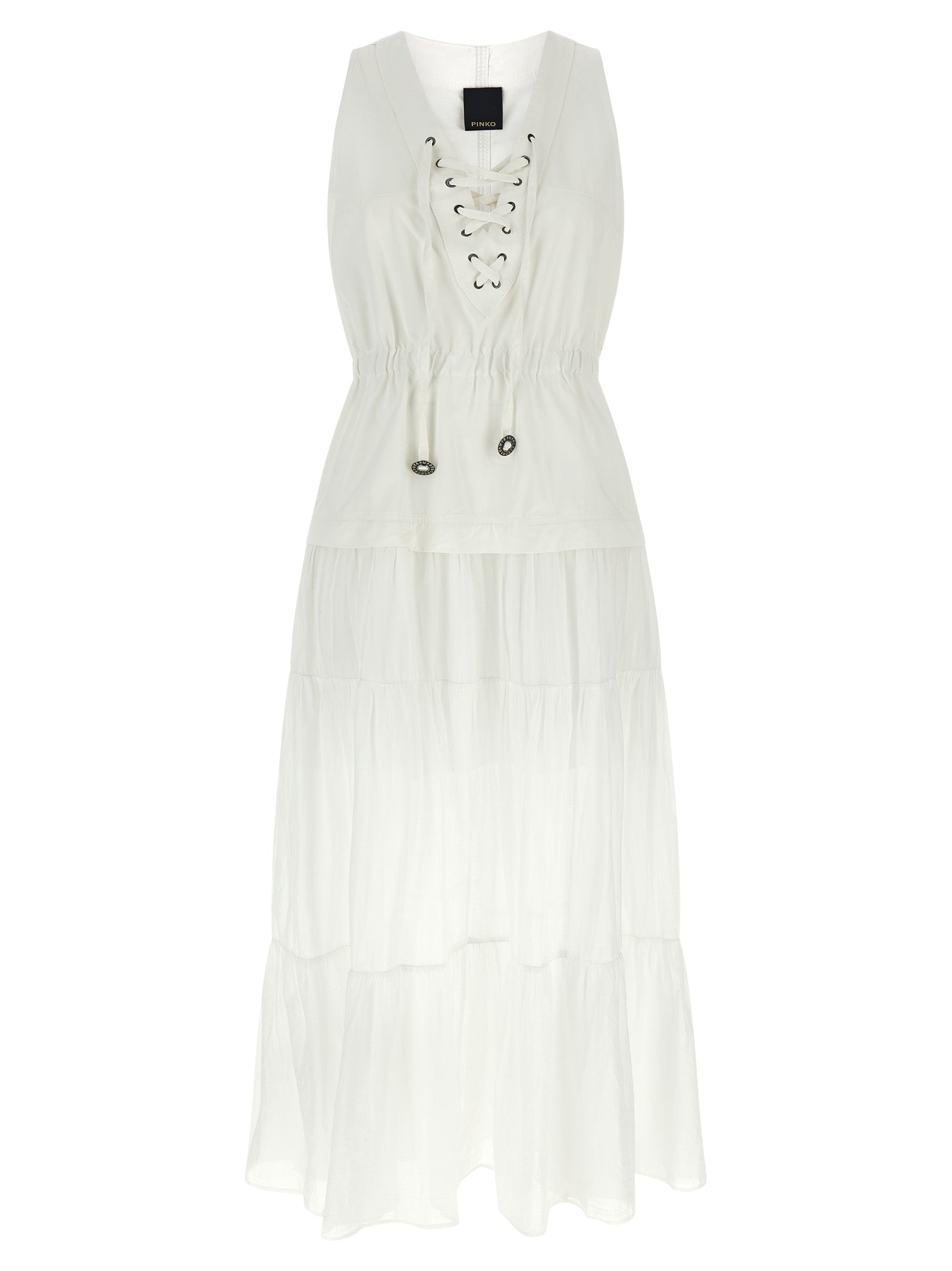 Discover the PINKO White Cotton Long Dress, a masterpiece of garment-dyed elegance, crafted for those who embody sophistication and timeless allure.