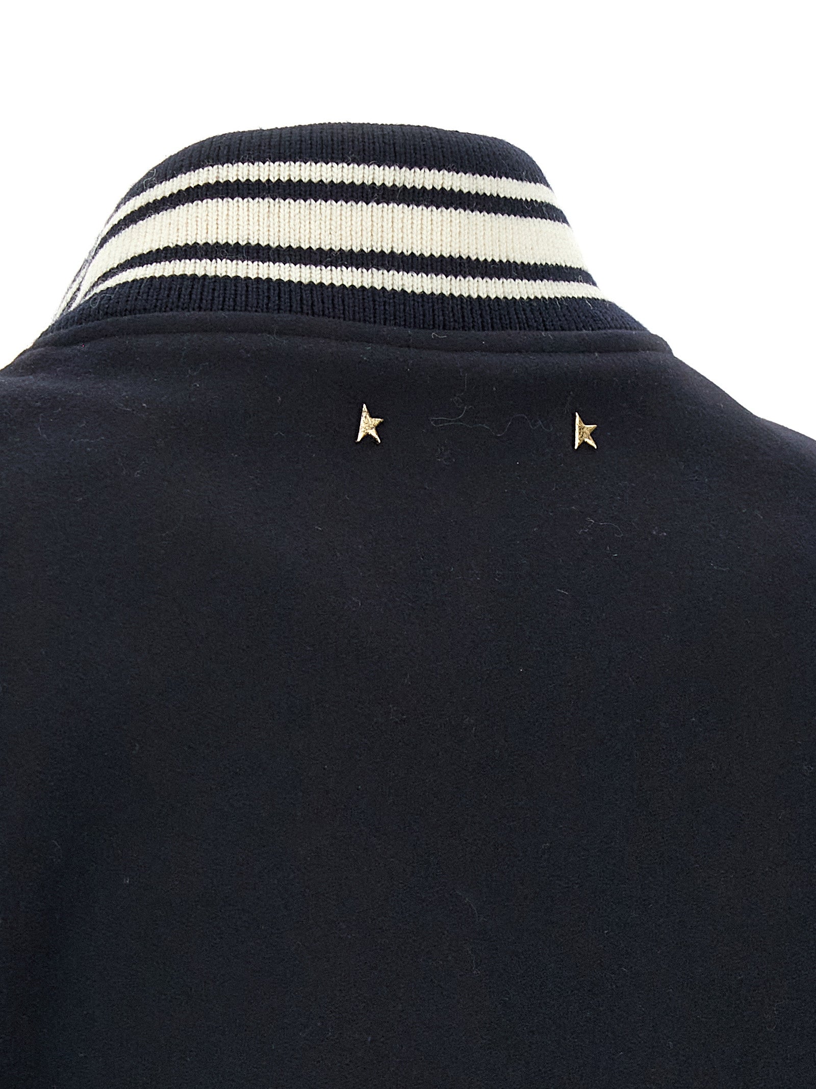 Elevate your wardrobe with the Golden Goose Blue Virgin Wool Bomber, a luxurious blend of 72% virgin wool and 28% polyamide, embodying timeless elegance and sophistication.