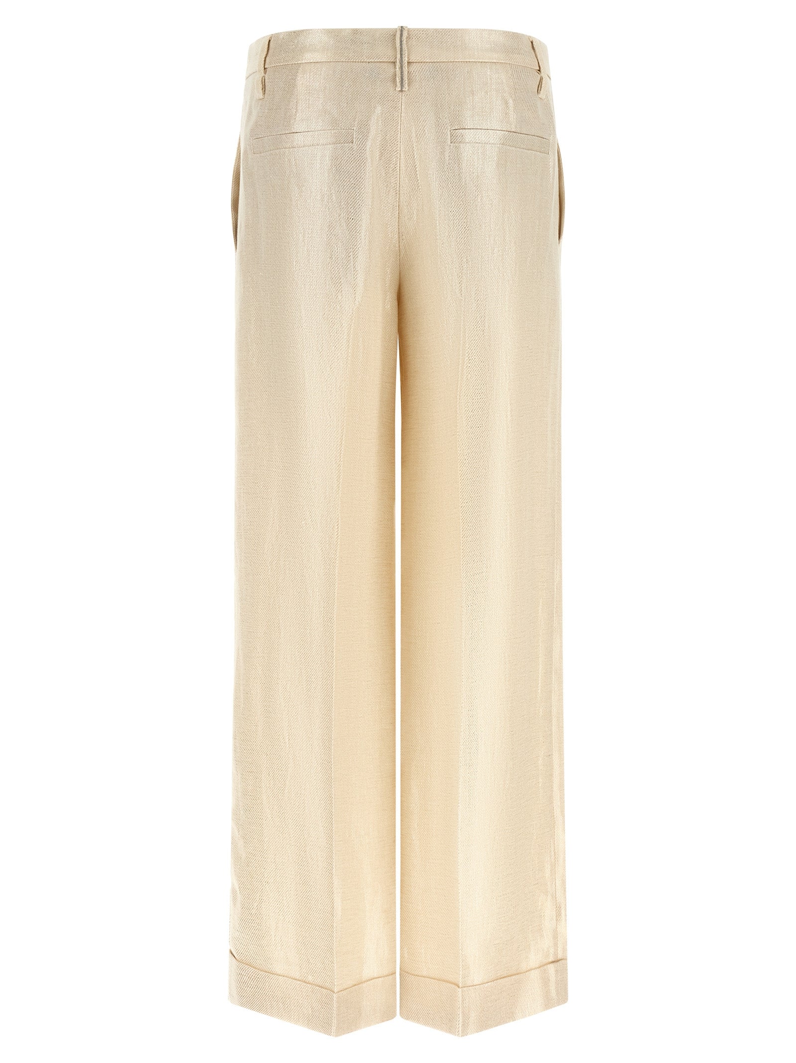 Brunello Cucinelli Gold Linen Casual Pants - Luxe Couture Elegance