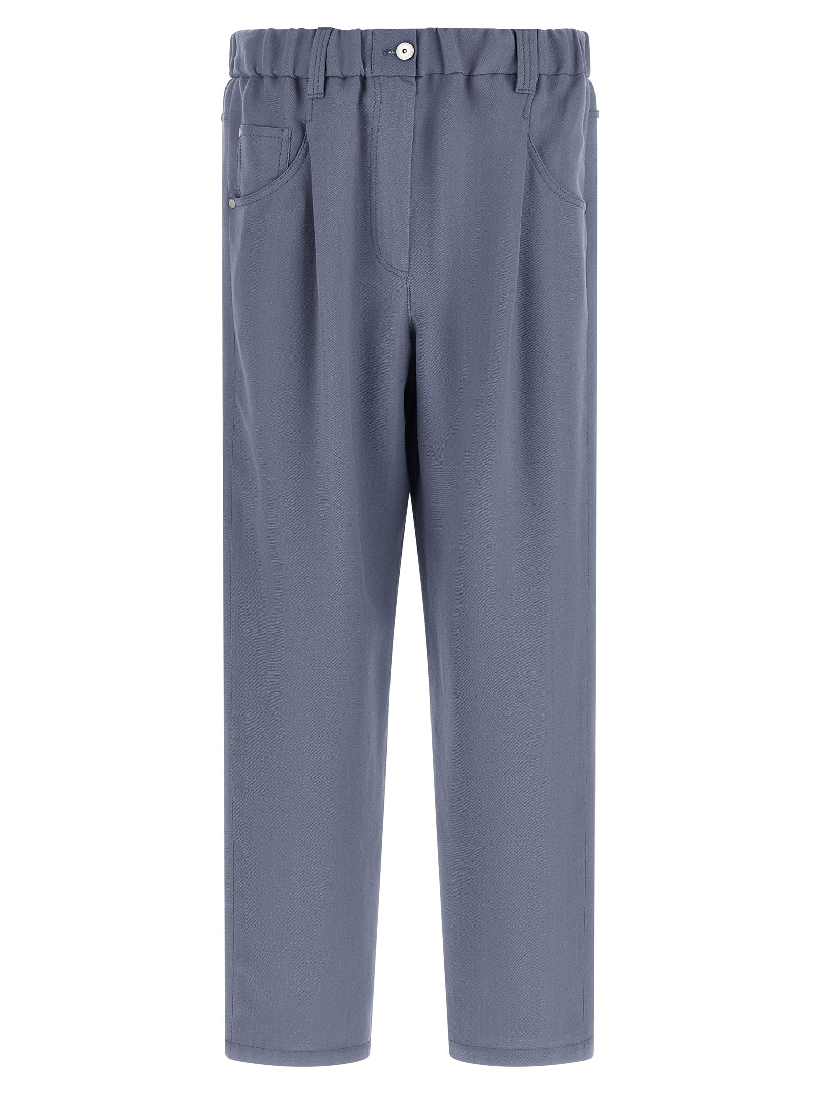 Brunello Cucinelli Blue Viscose Casual Pants, Couture Elegance