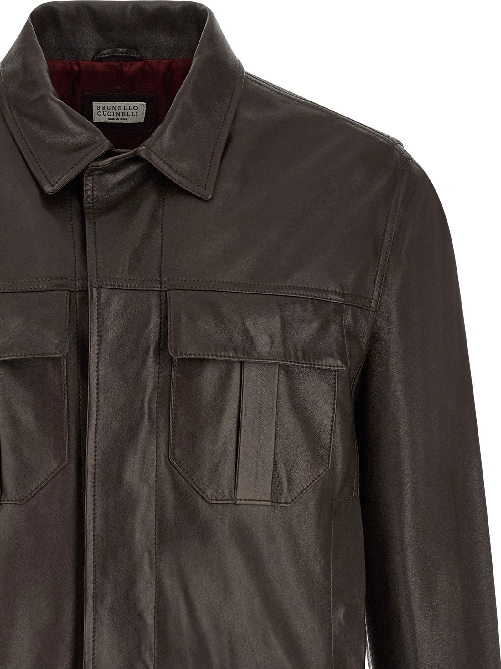 Brunello Cucinelli Brown Lamb Leather Leather Jacket