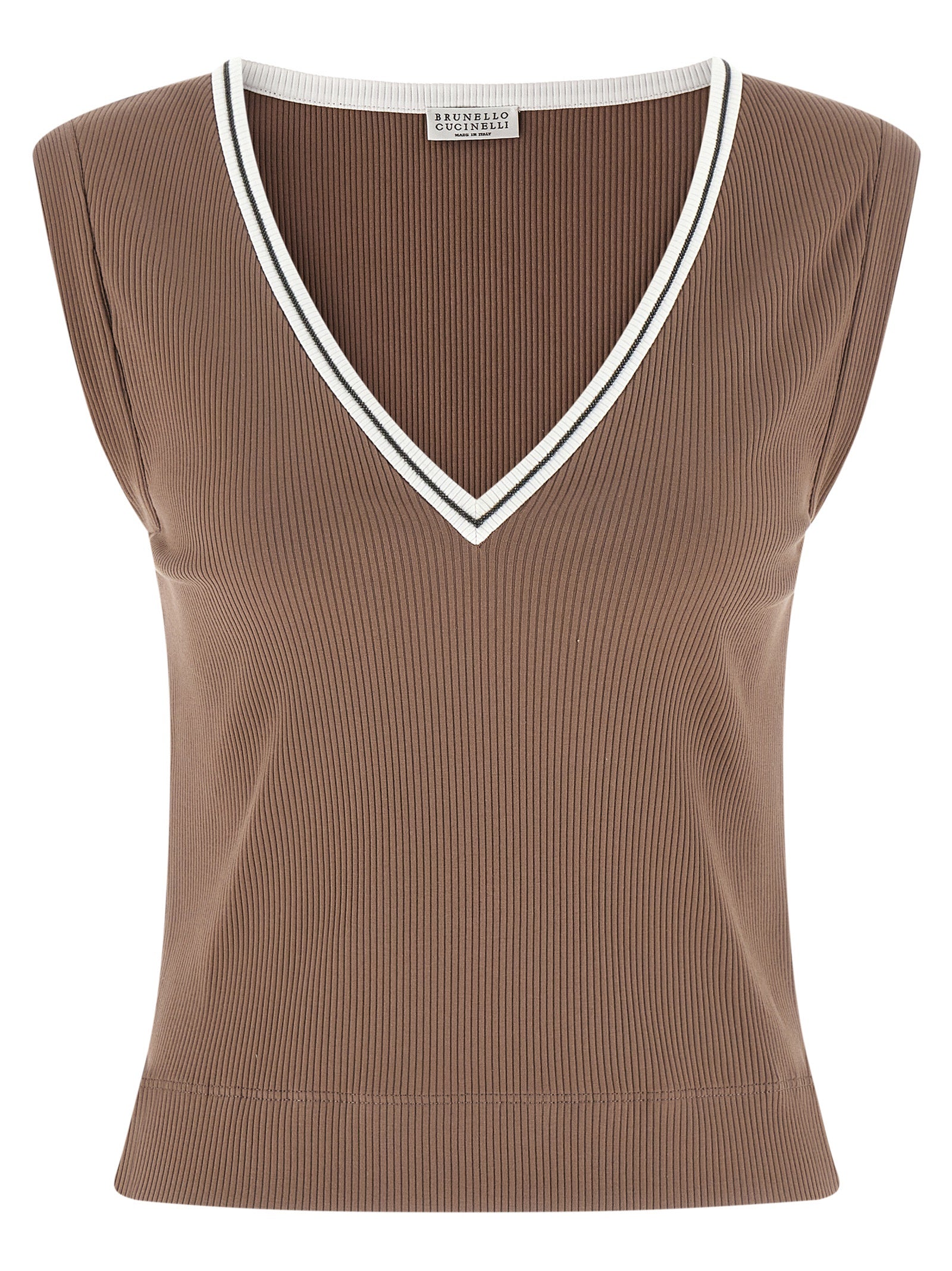 Brunello Cucinelli Brown Ribbed Cotton Tank Top Couture
