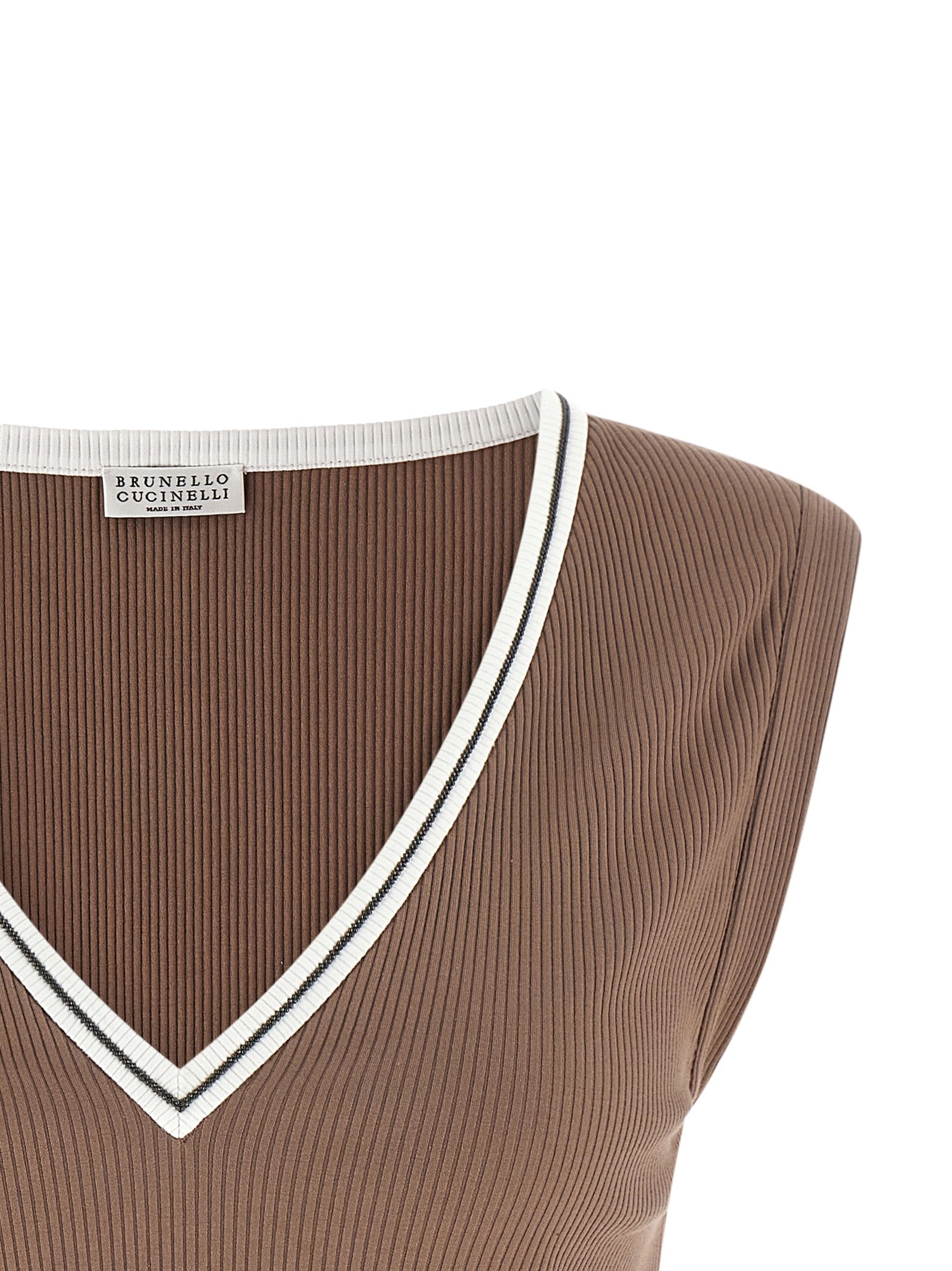 Brunello Cucinelli Brown Ribbed Cotton Tank Top Couture Elegance
