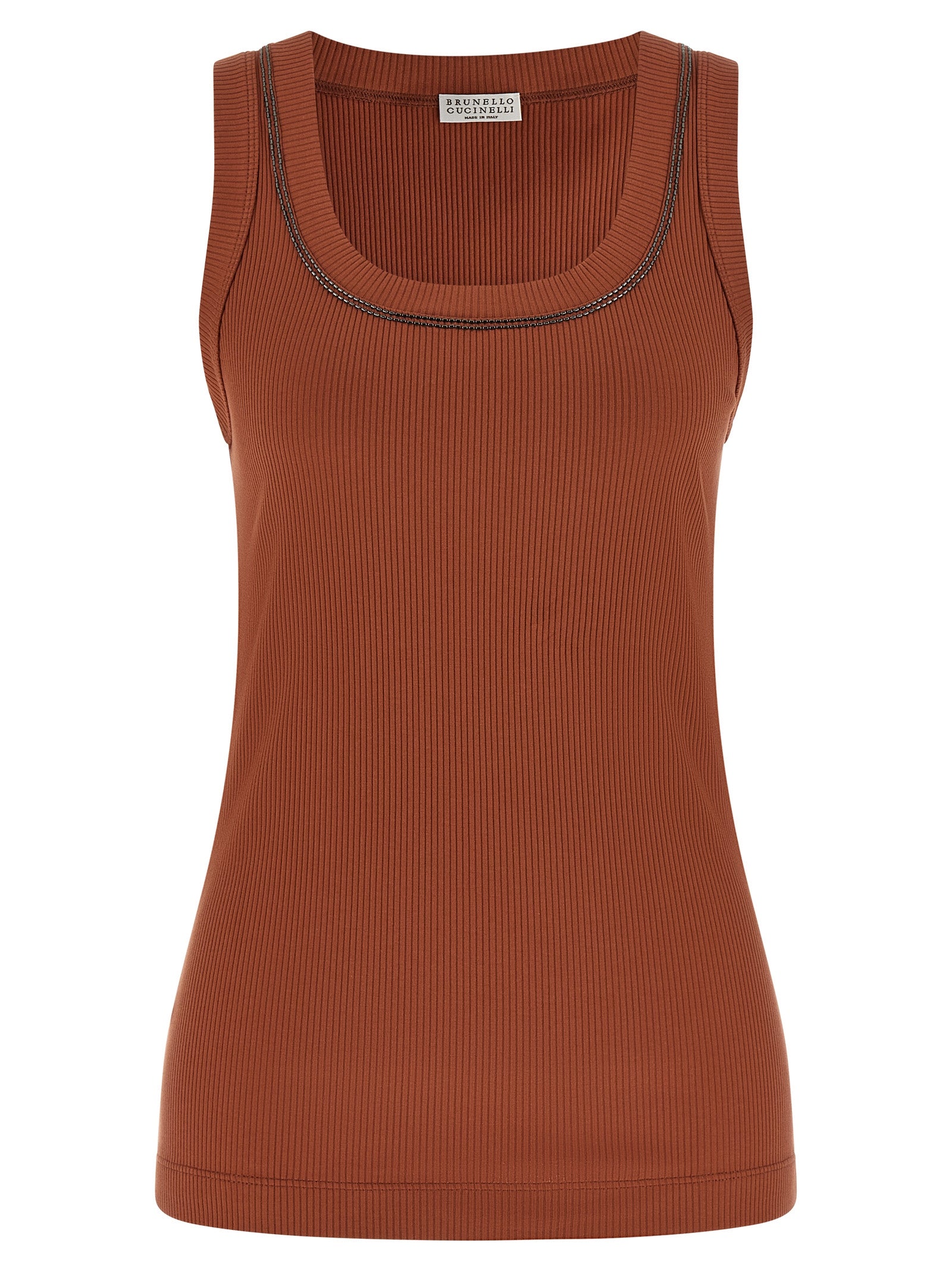 Brunello Cucinelli Brown Cotton Sleeveless T-Shirt Couture