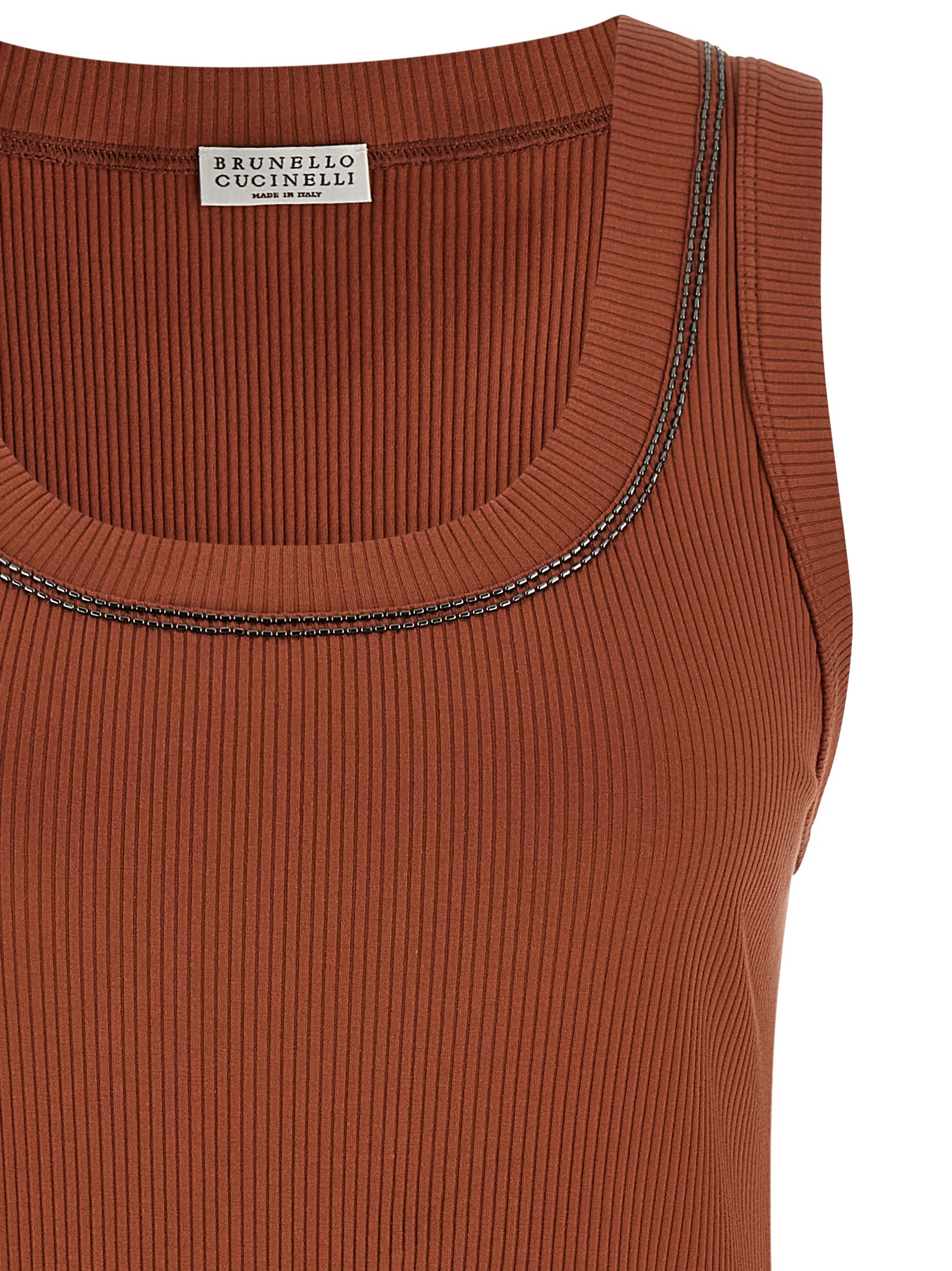 Brunello Cucinelli Brown Cotton Sleeveless T-Shirt Couture