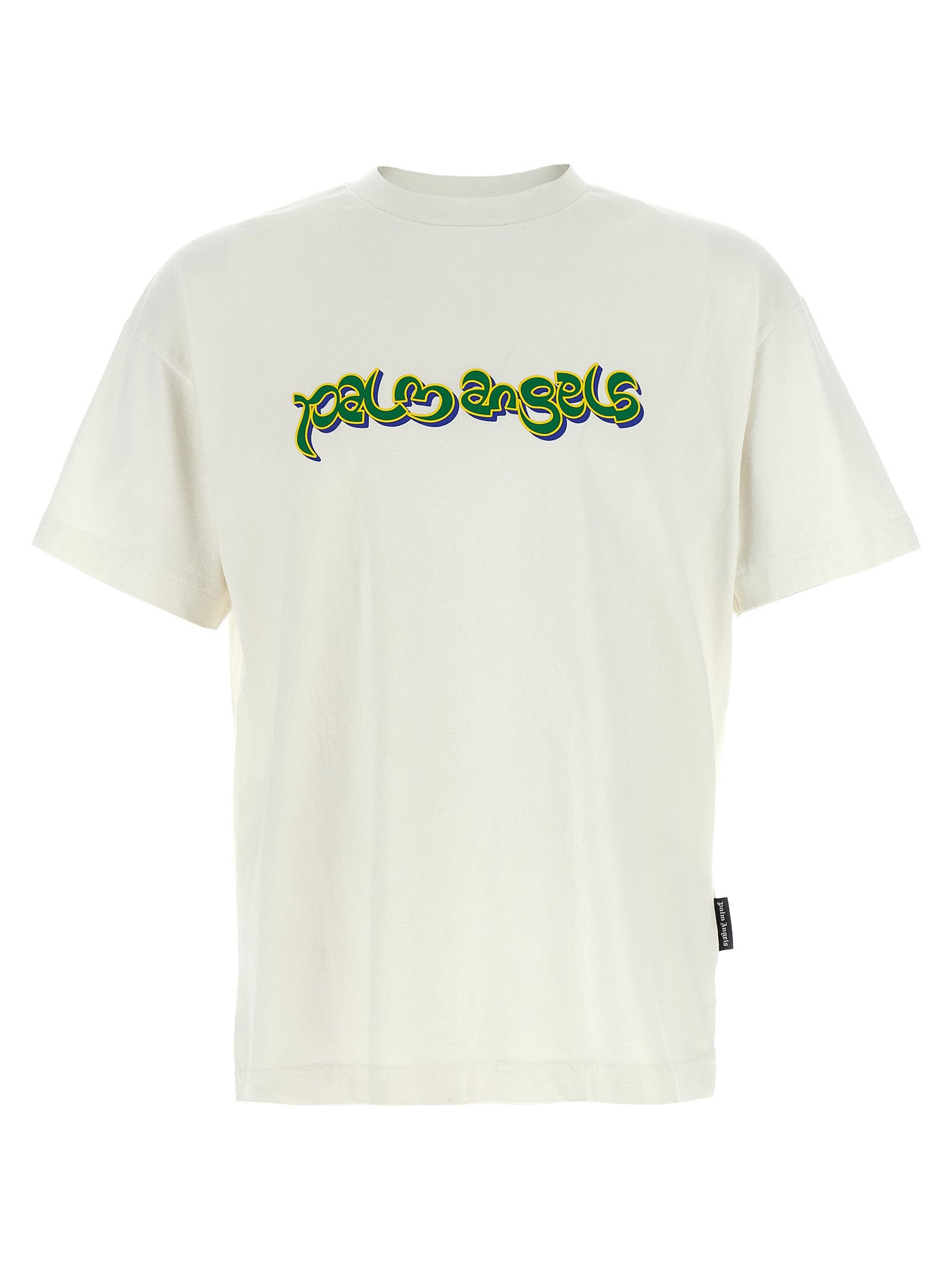 Discover the Palm Angels White Cotton T-Shirt, a masterpiece of artisanal streetwear elegance, blending supreme comfort with a striking 3D logo for the discerning individual.