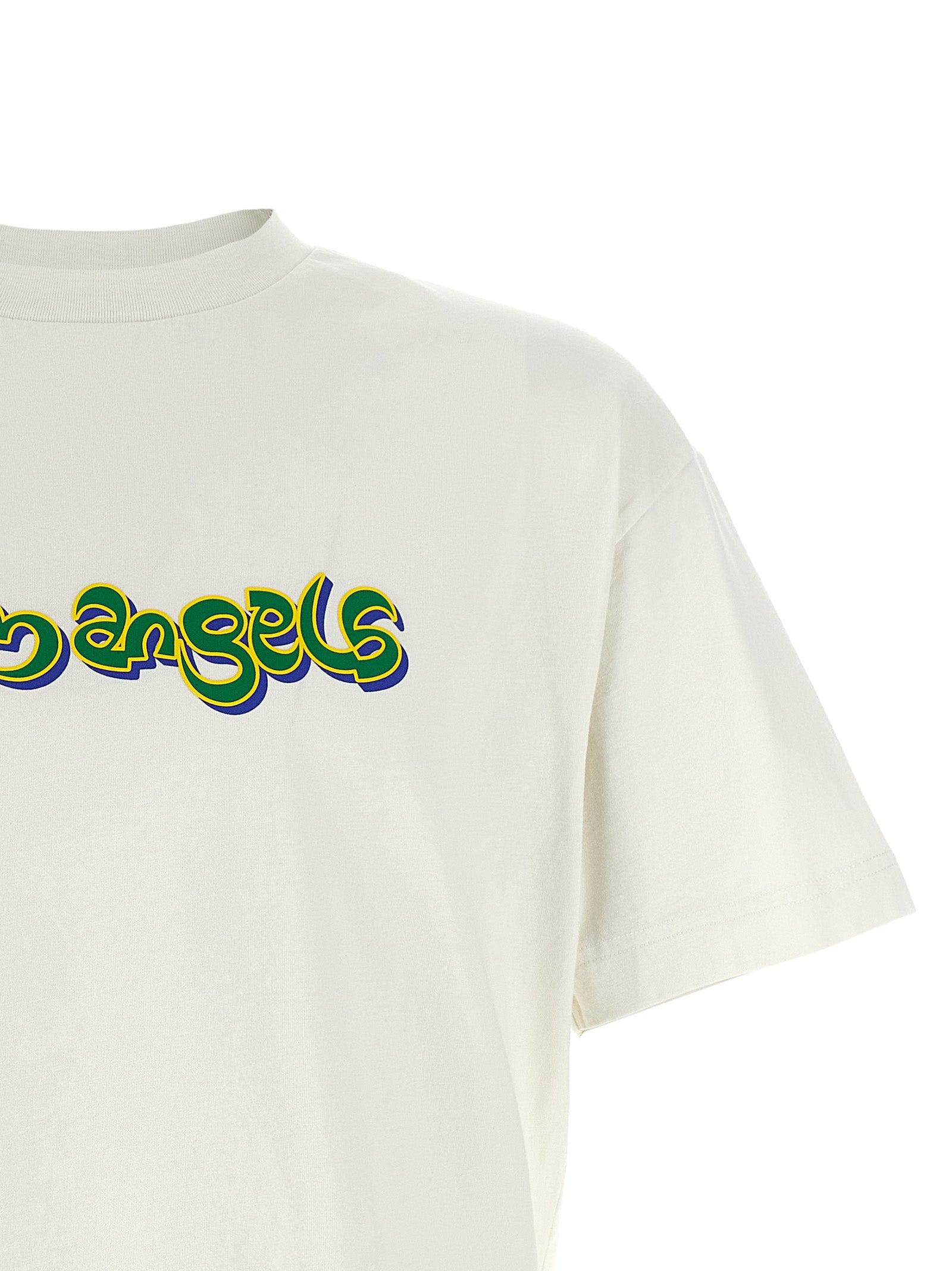 Discover the Palm Angels White Cotton T-Shirt, a luxurious blend of comfort and style, featuring exquisite craftsmanship and a striking 3D logo for the discerning individual.