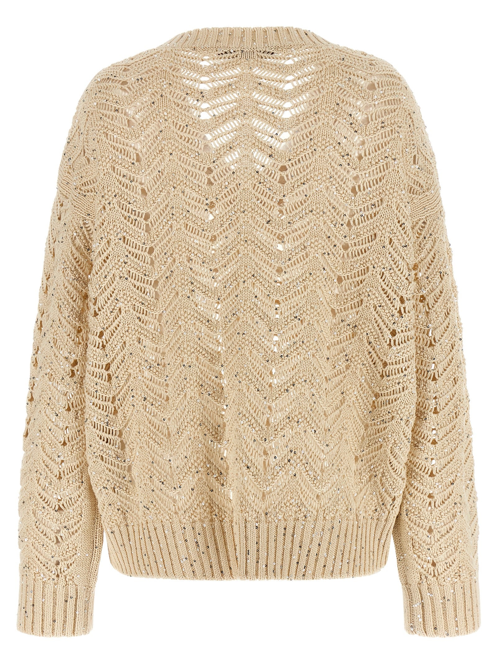 Elevate your style with the Max Mara Beige Cotton Cardigan from the MstFelino collection, featuring exquisite Chevron stitch and micro sequins for timeless elegance.